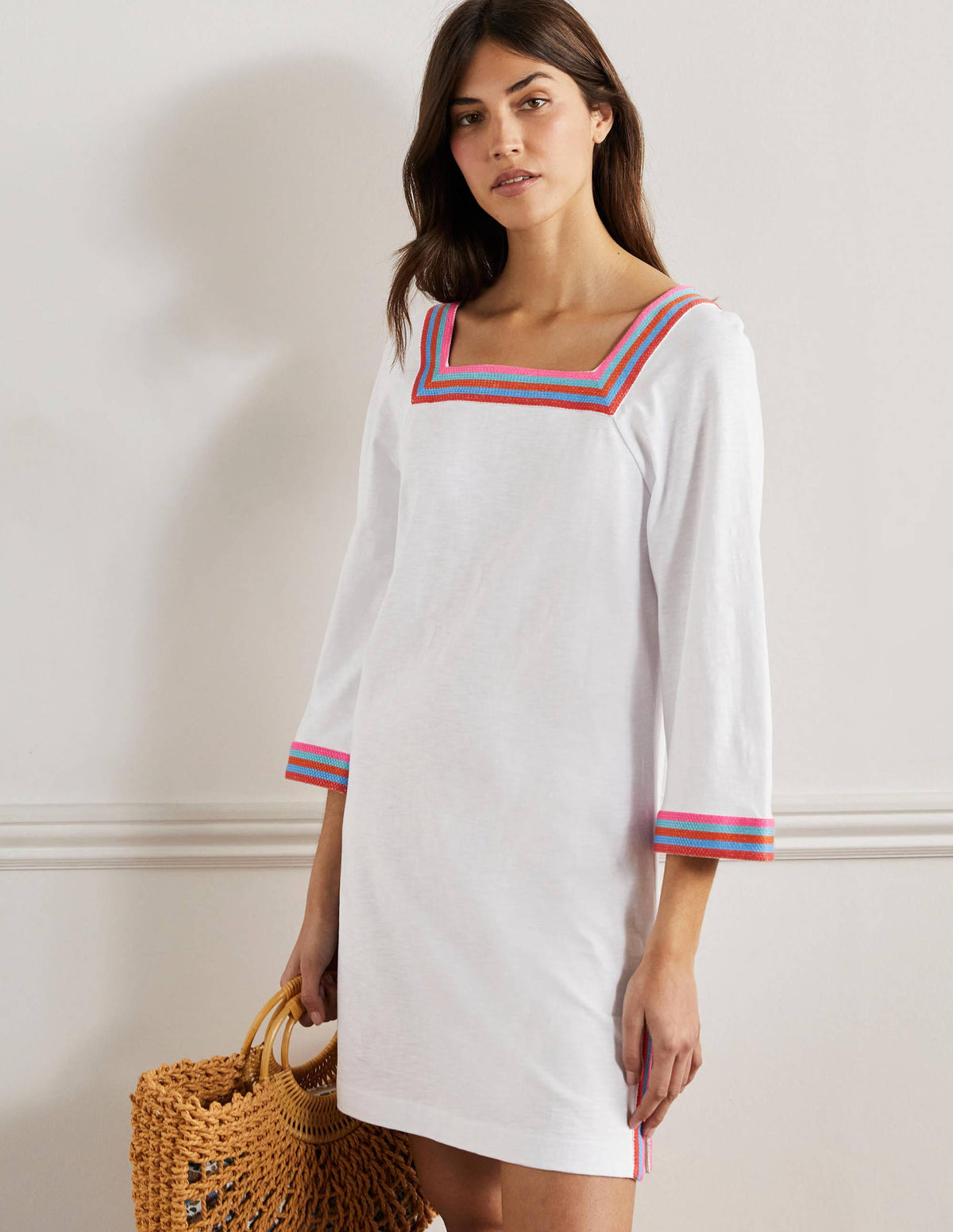 Embroidered Jersey Tunic-White - Image 1