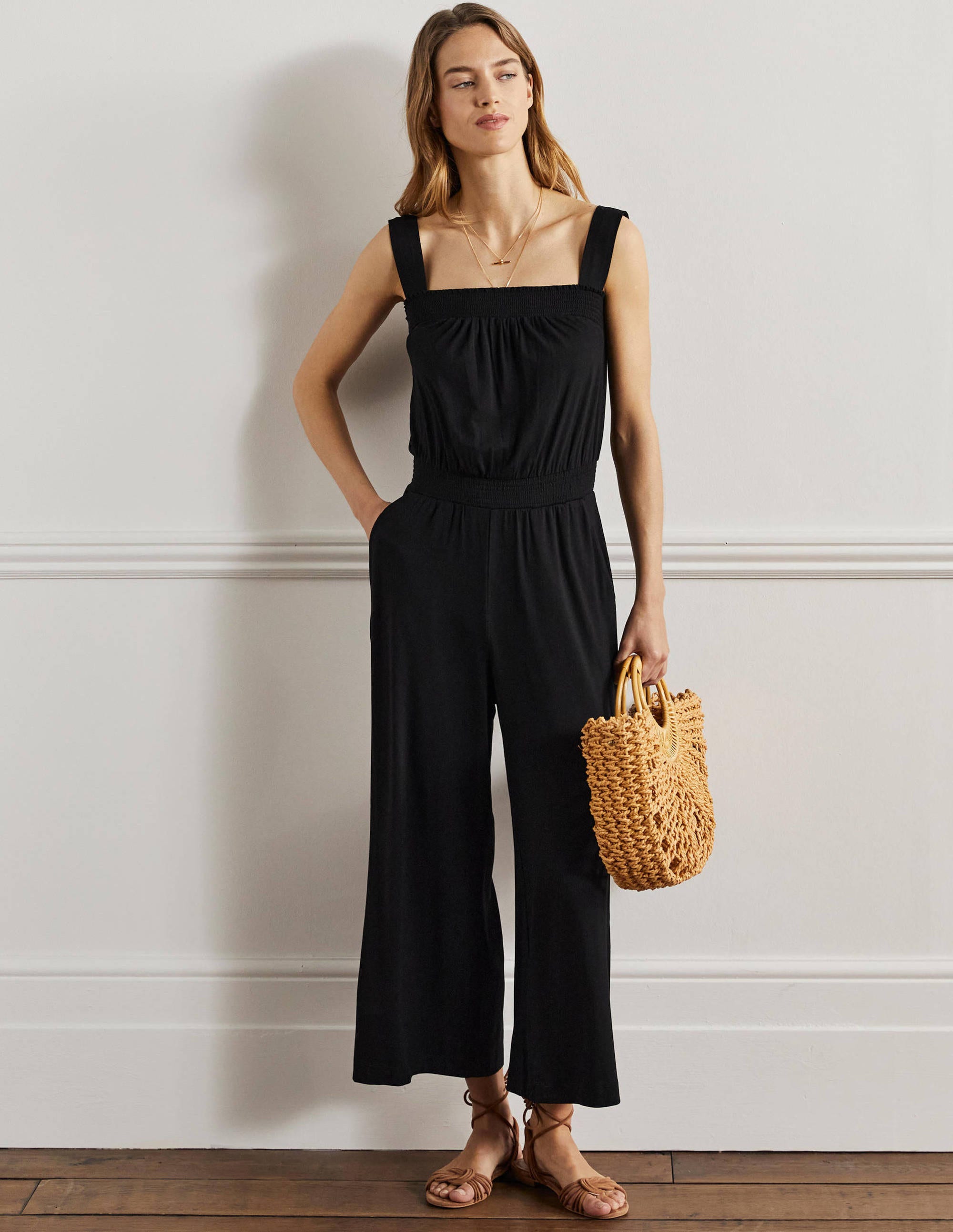 Strappy Jersey Jumpsuit-Black - Image 1