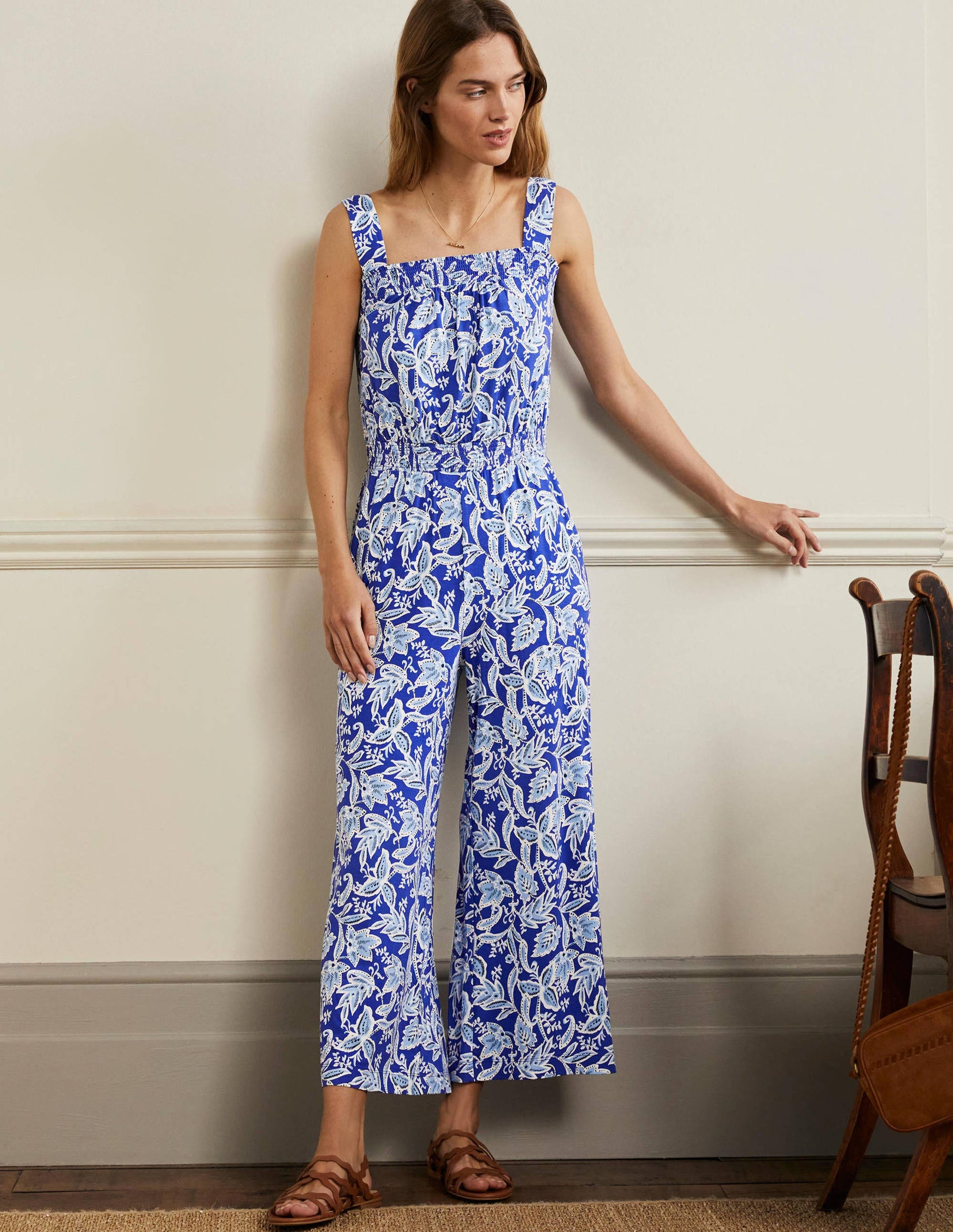 Strappy Jersey Jumpsuit-Atlantic Ocean, Wild Flora-1