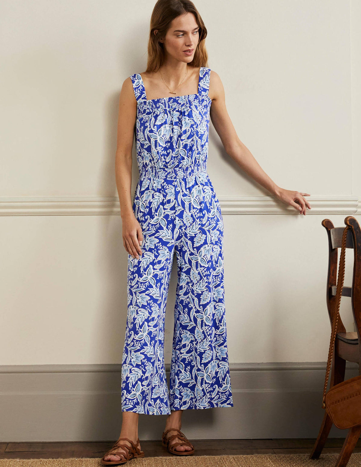 Strappy Jersey Jumpsuit-Atlantic Ocean, Wild Flora - Image 1