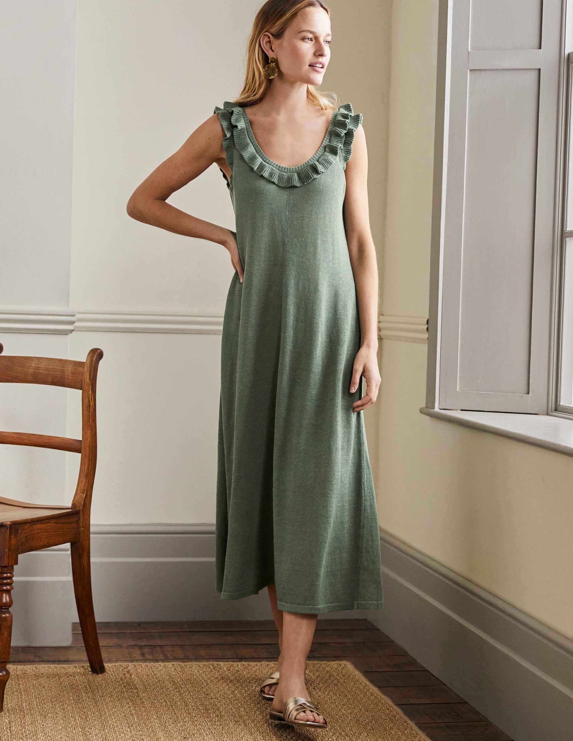 Frill Neck Knitted Midi Dress-Alder-1