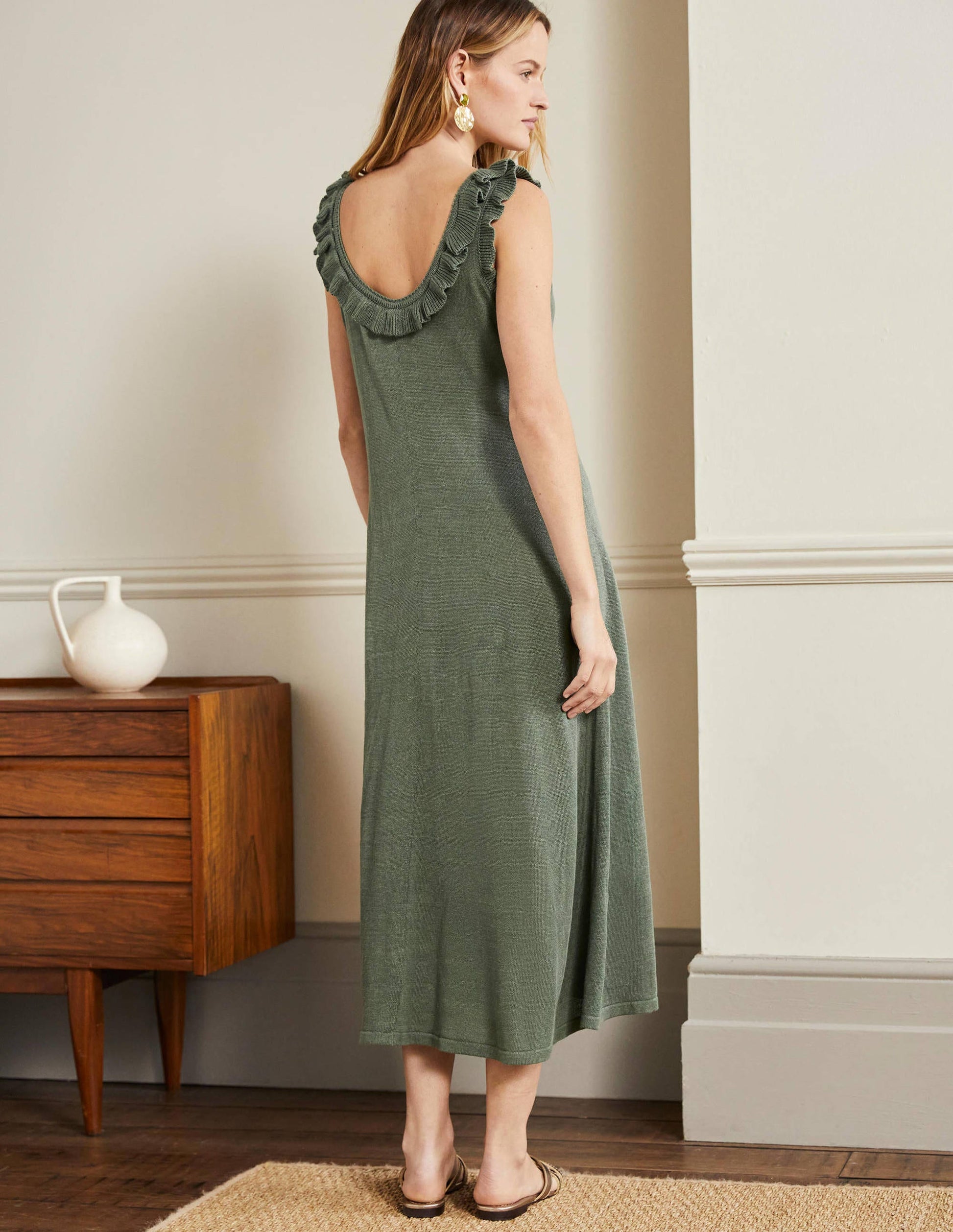 Frill Neck Knitted Midi Dress-Alder-3