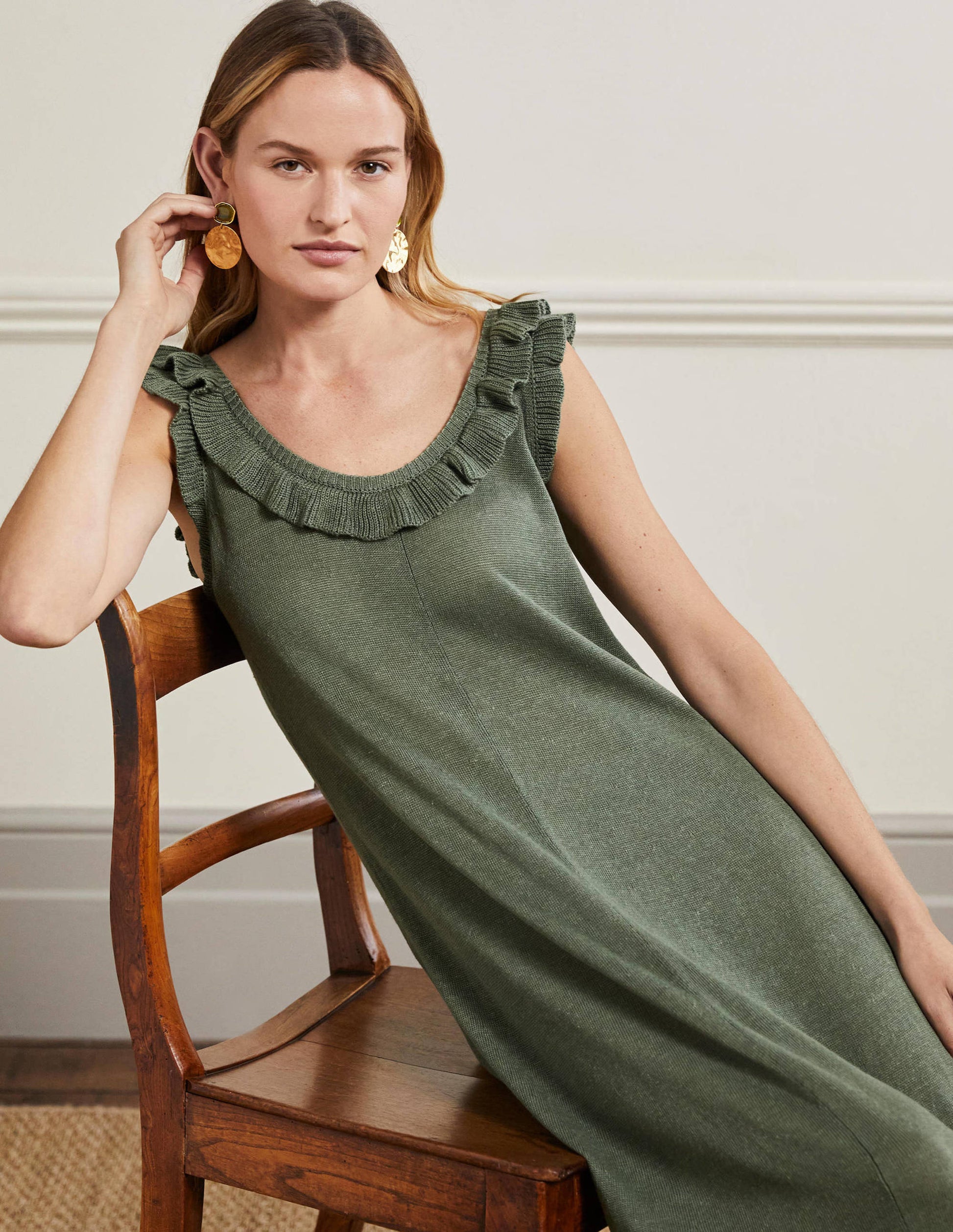 Frill Neck Knitted Midi Dress-Alder-4