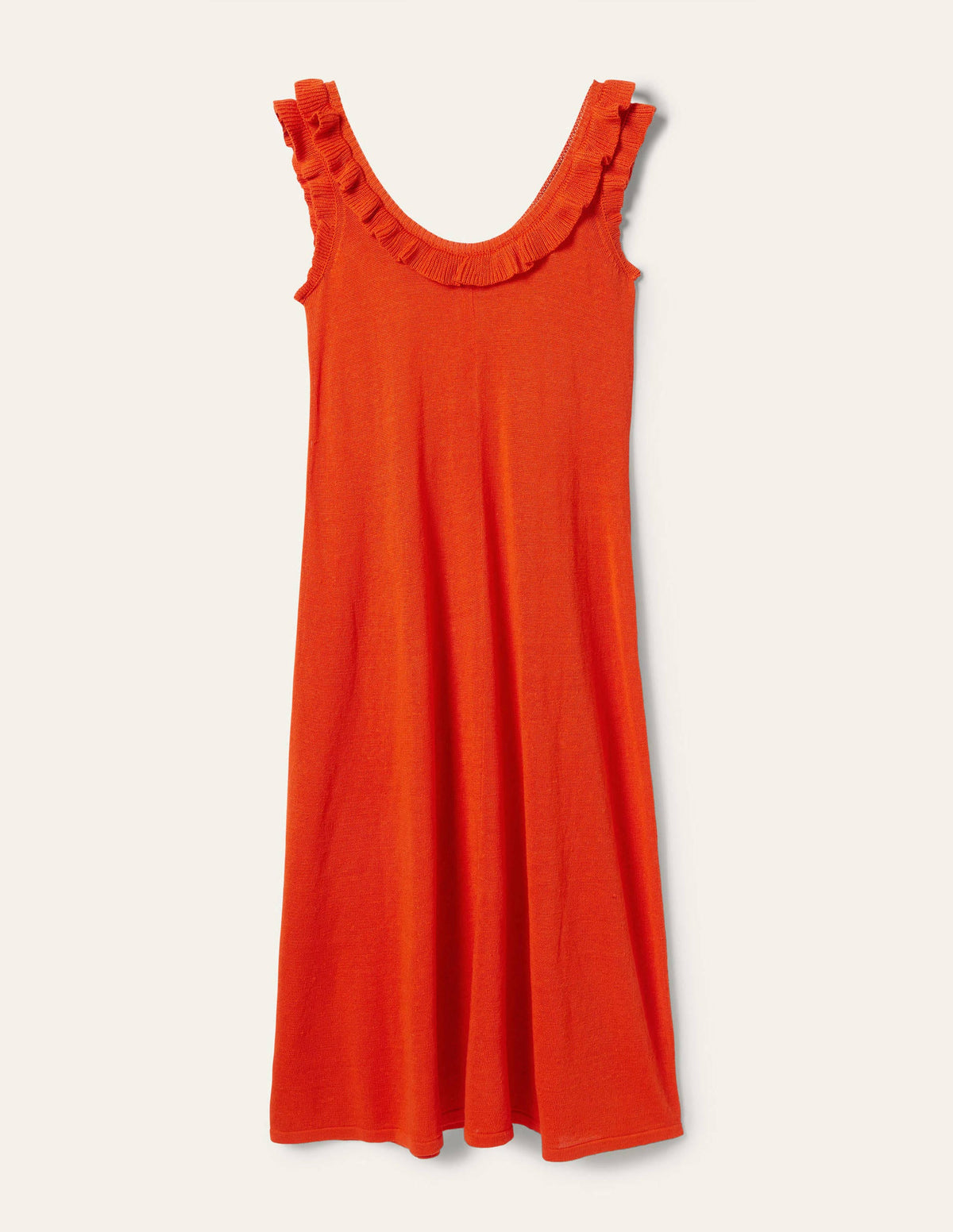 Frill Neck Knitted Midi Dress-Bright Papaya-10