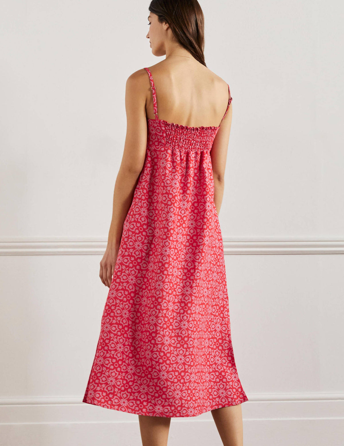 Strappy Midi Dress-Dragon Red, Floret Tile-3