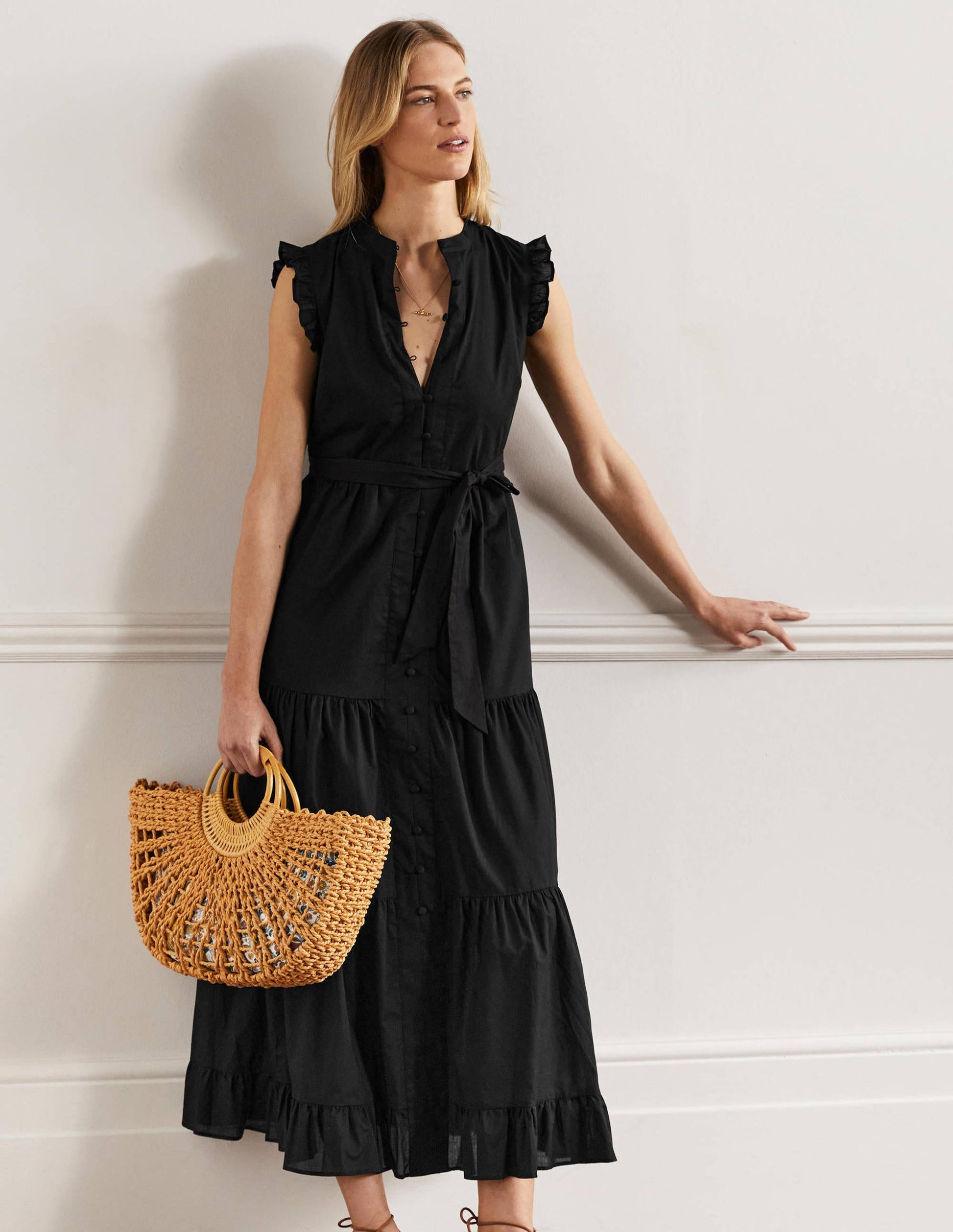 Tiered Ruffle Maxi Dress-Black-1