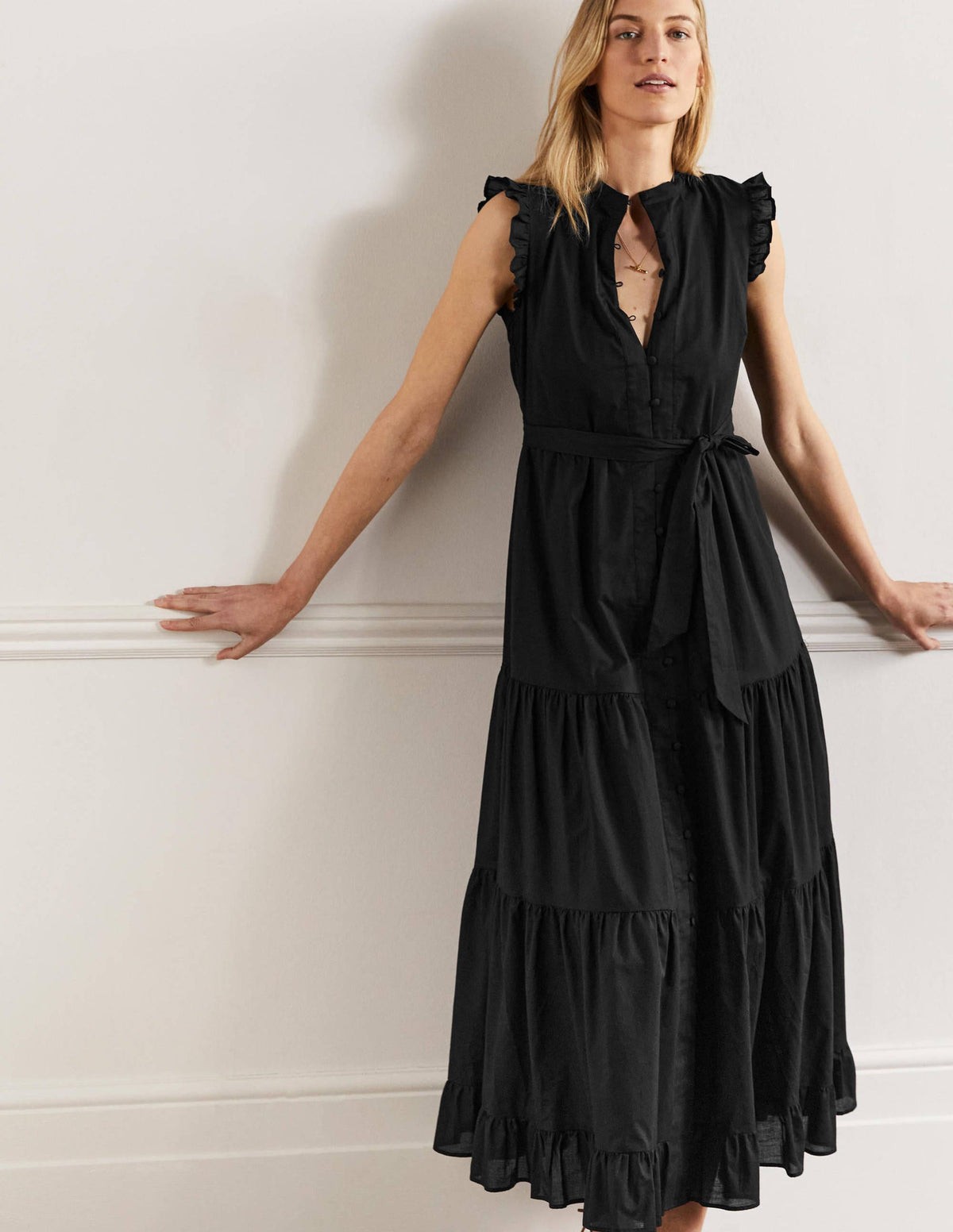Tiered Ruffle Maxi Dress-Black-4