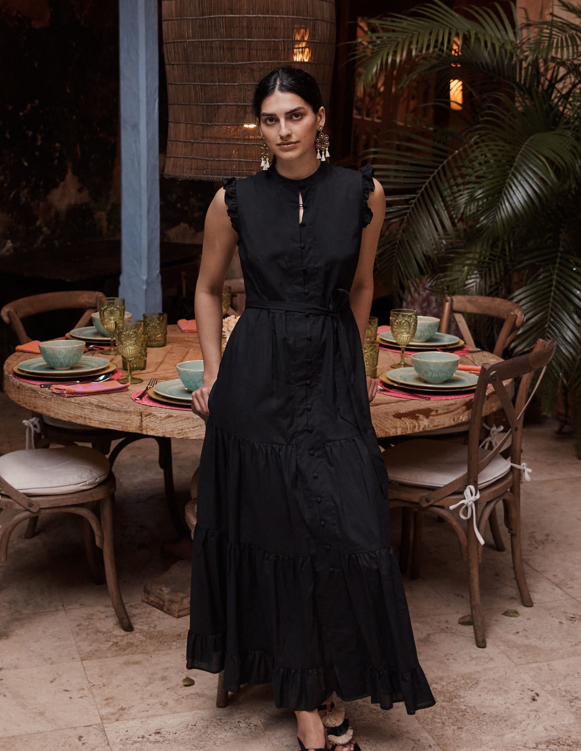 Tiered Ruffle Maxi Dress-Black-6