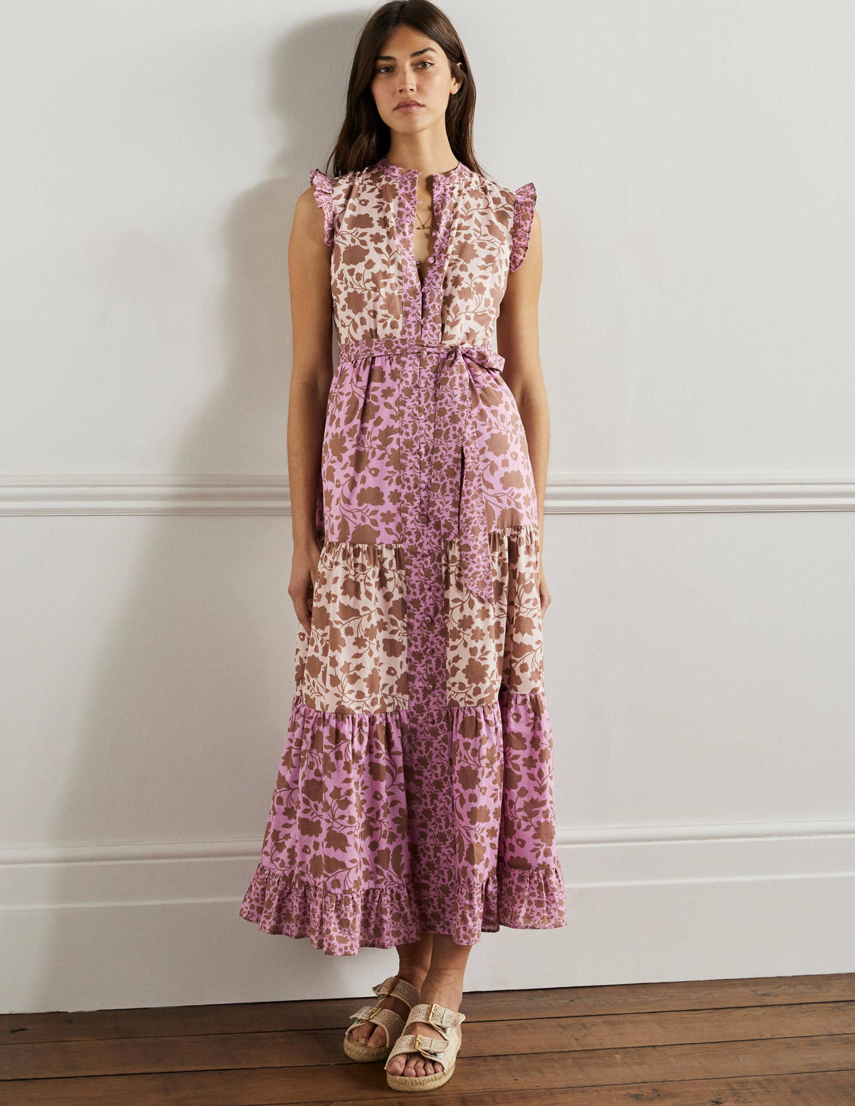 Tiered Ruffle Maxi Dress-Orchid, Botanic Silhouette - Image 4