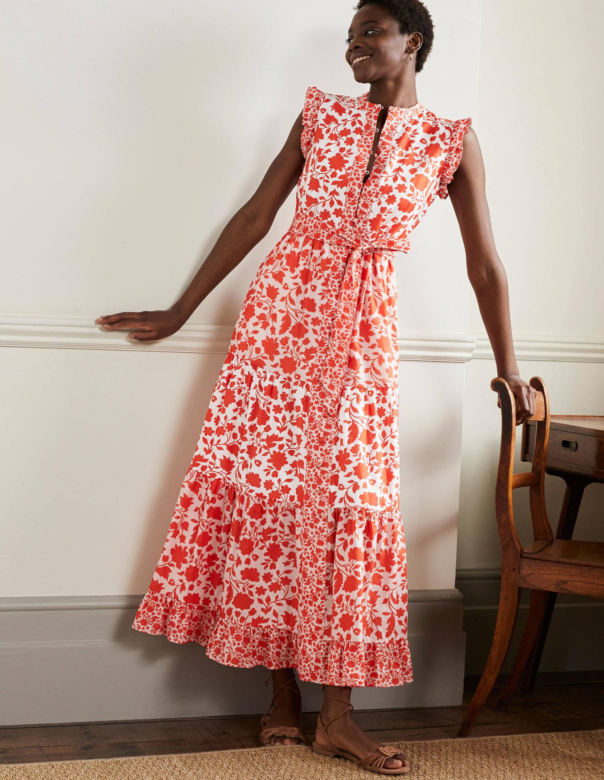 Tiered Ruffle Maxi Dress-Papaya, Botanic Silhouette - Image 6