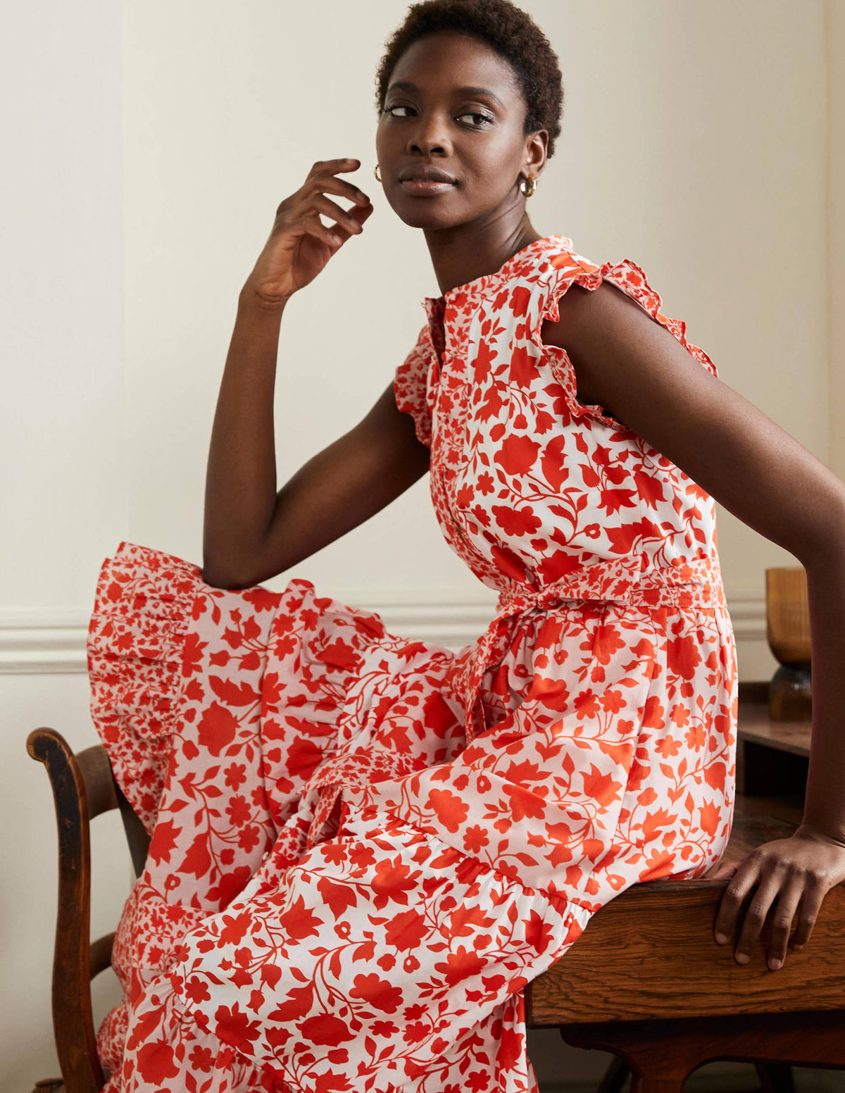 Tiered Ruffle Maxi Dress-Papaya, Botanic Silhouette-9