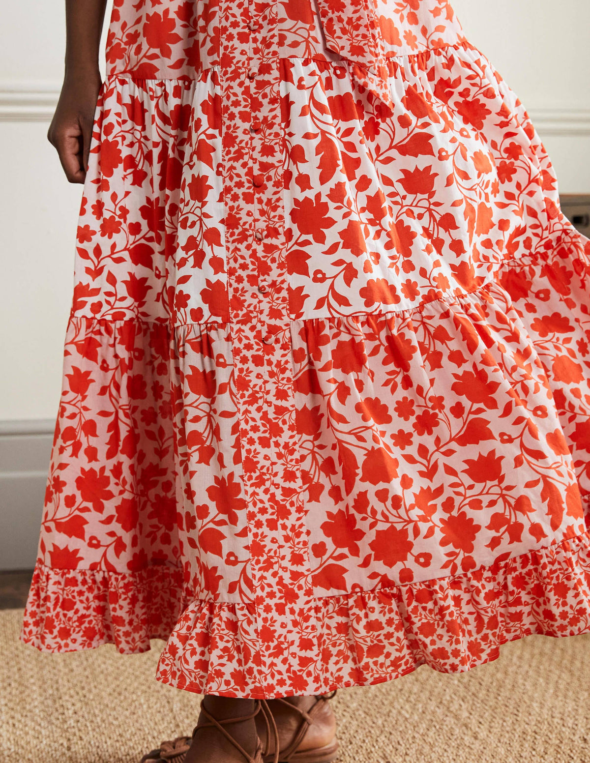 Tiered Ruffle Maxi Dress-Papaya, Botanic Silhouette - Image 10