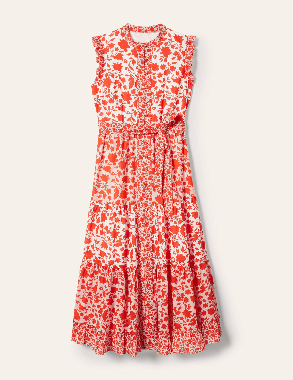 Tiered Ruffle Maxi Dress-Papaya, Botanic Silhouette - Image 11