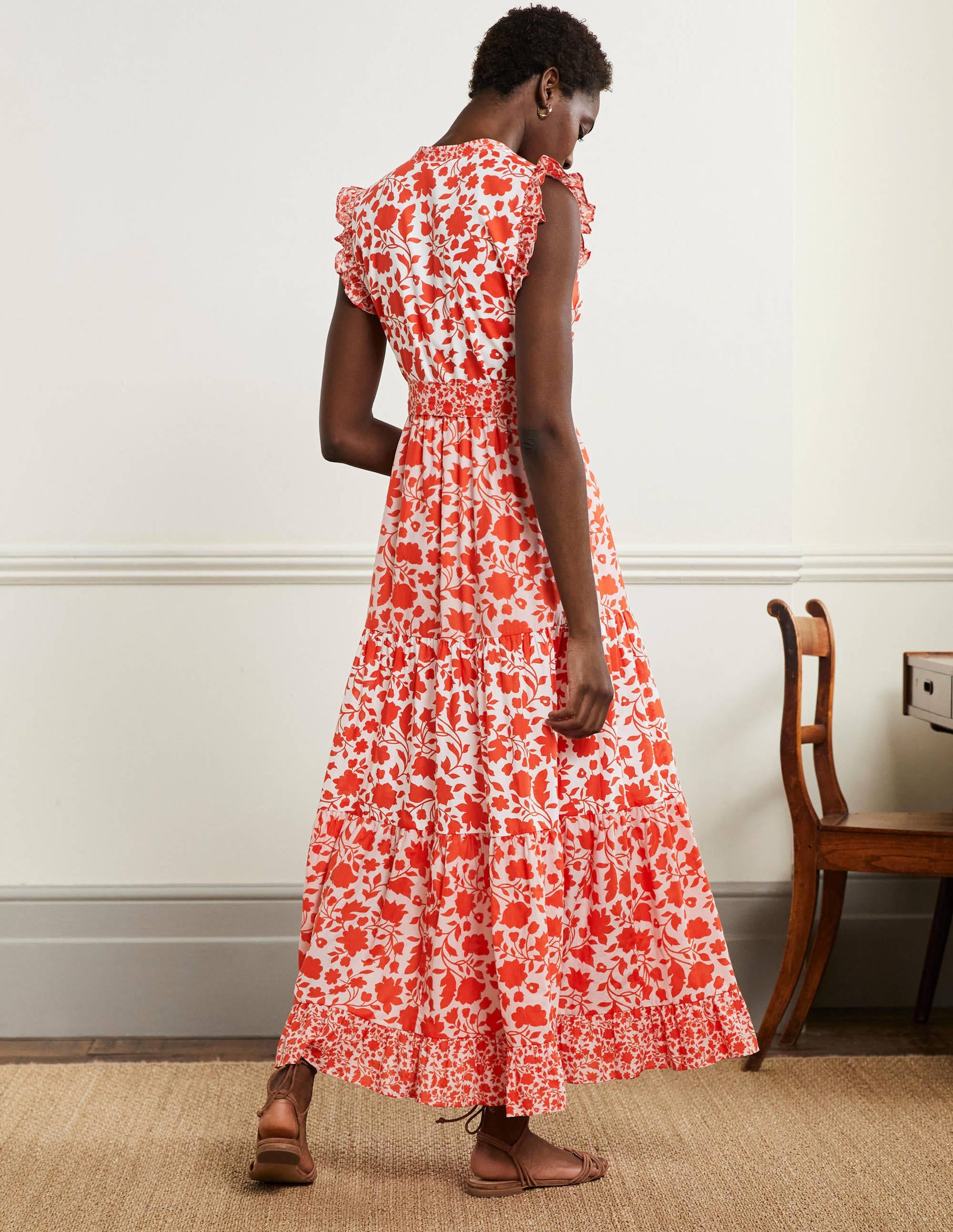 Tiered Ruffle Maxi Dress-Papaya, Botanic Silhouette - Image 3
