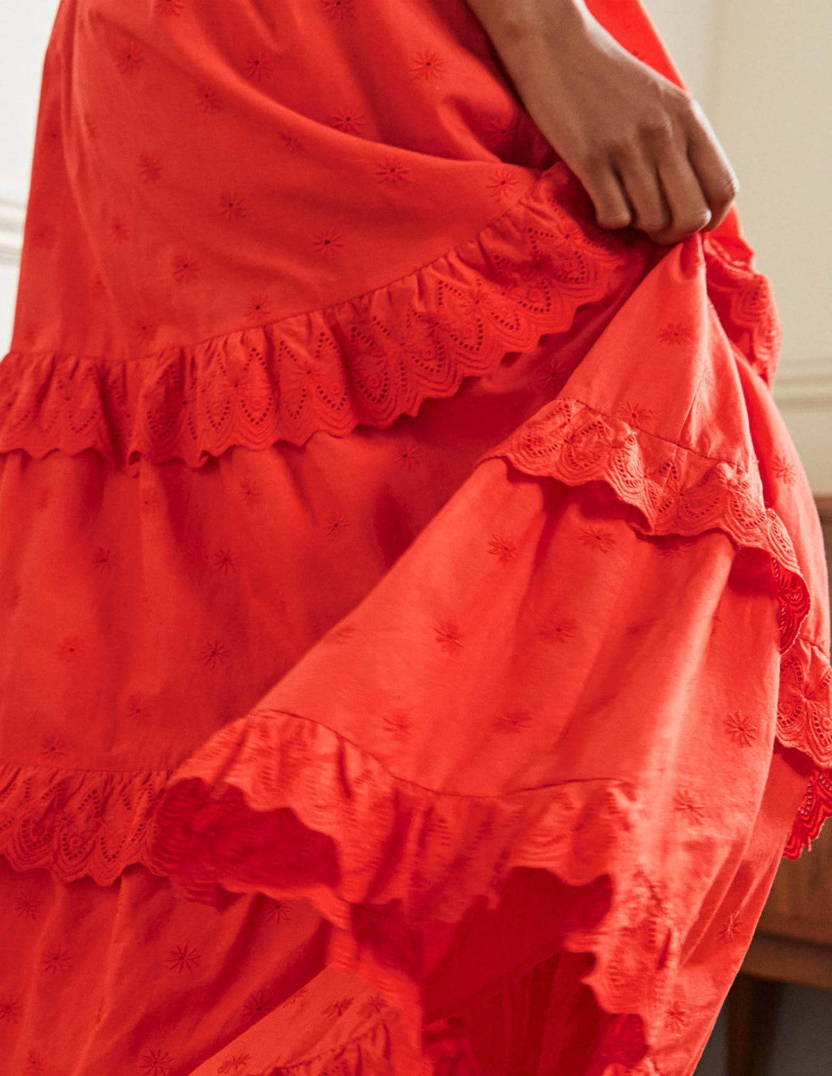 Broderie Ruffle Maxi Dress-Bright Papaya - Image 2