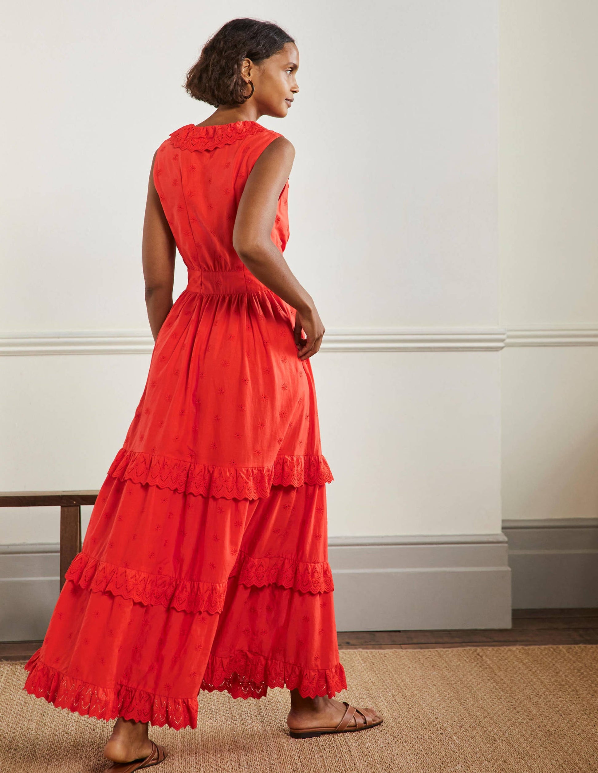 Broderie Ruffle Maxi Dress-Bright Papaya-3