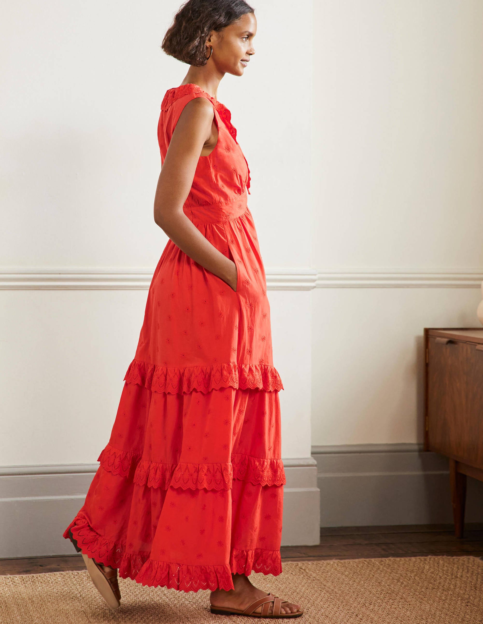 Broderie Ruffle Maxi Dress-Bright Papaya - Image 4