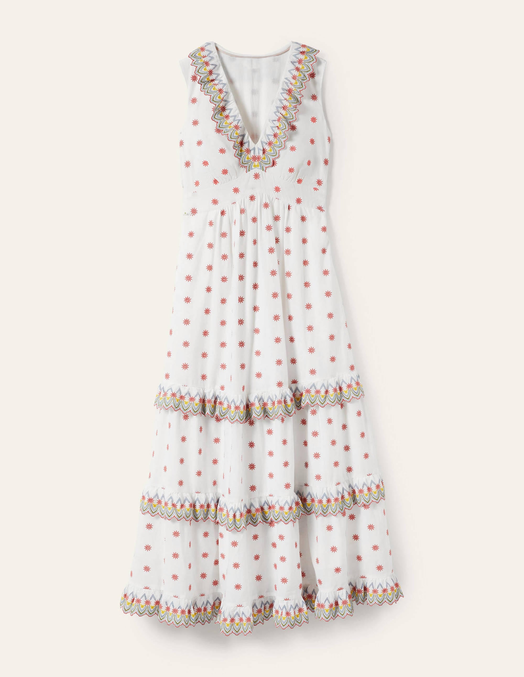 Broderie Ruffle Maxi Dress-White - Image 6