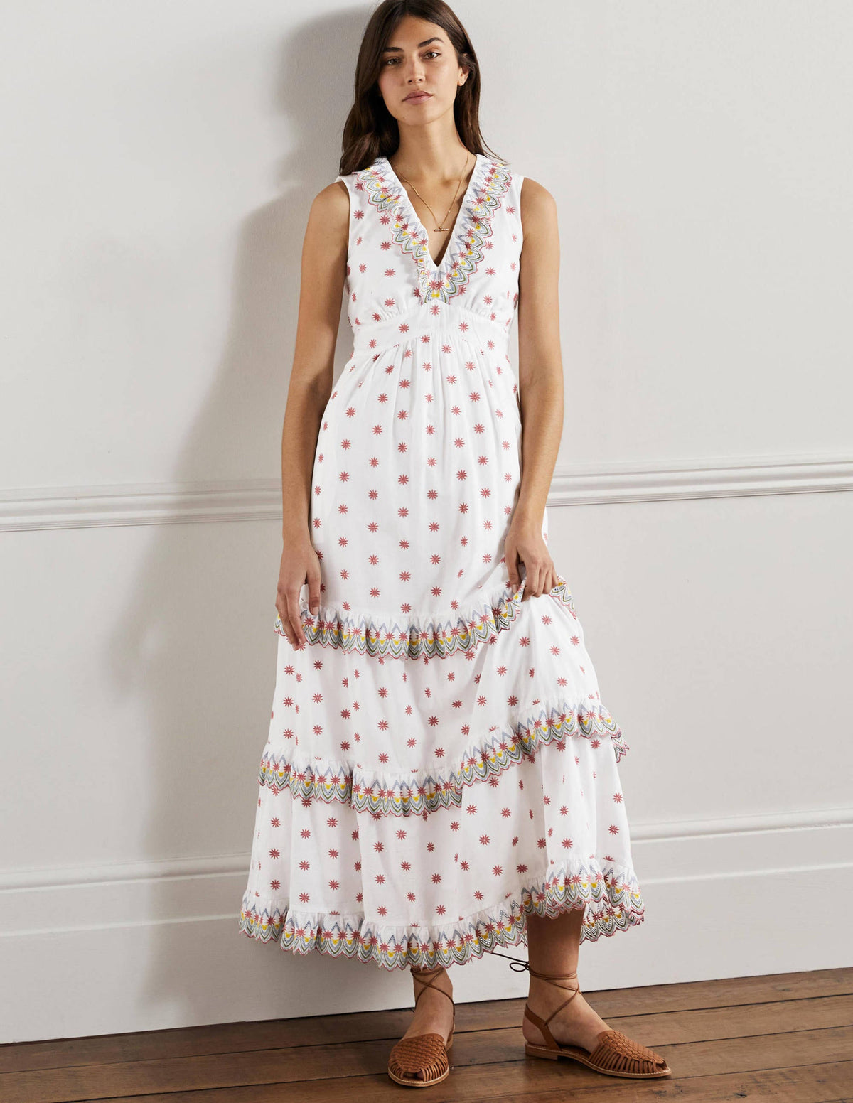 Broderie Ruffle Maxi Dress-White - Image 1