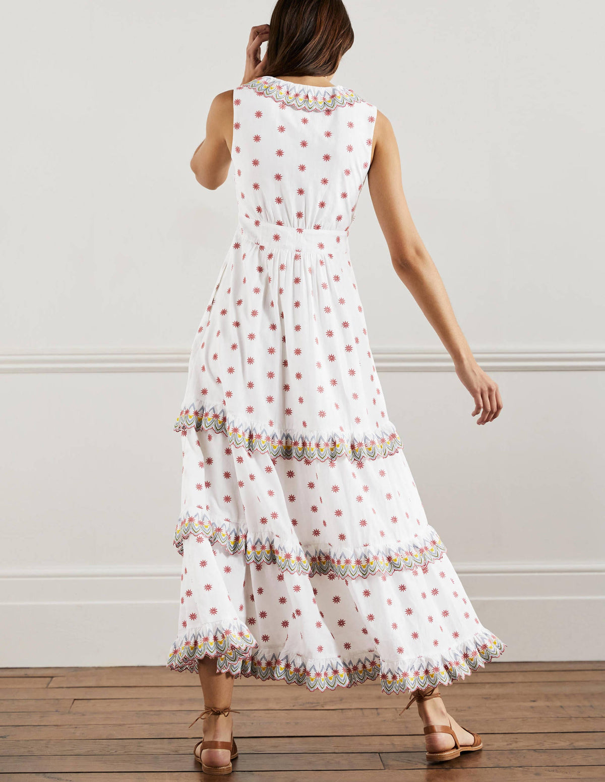 Broderie Ruffle Maxi Dress-White-3