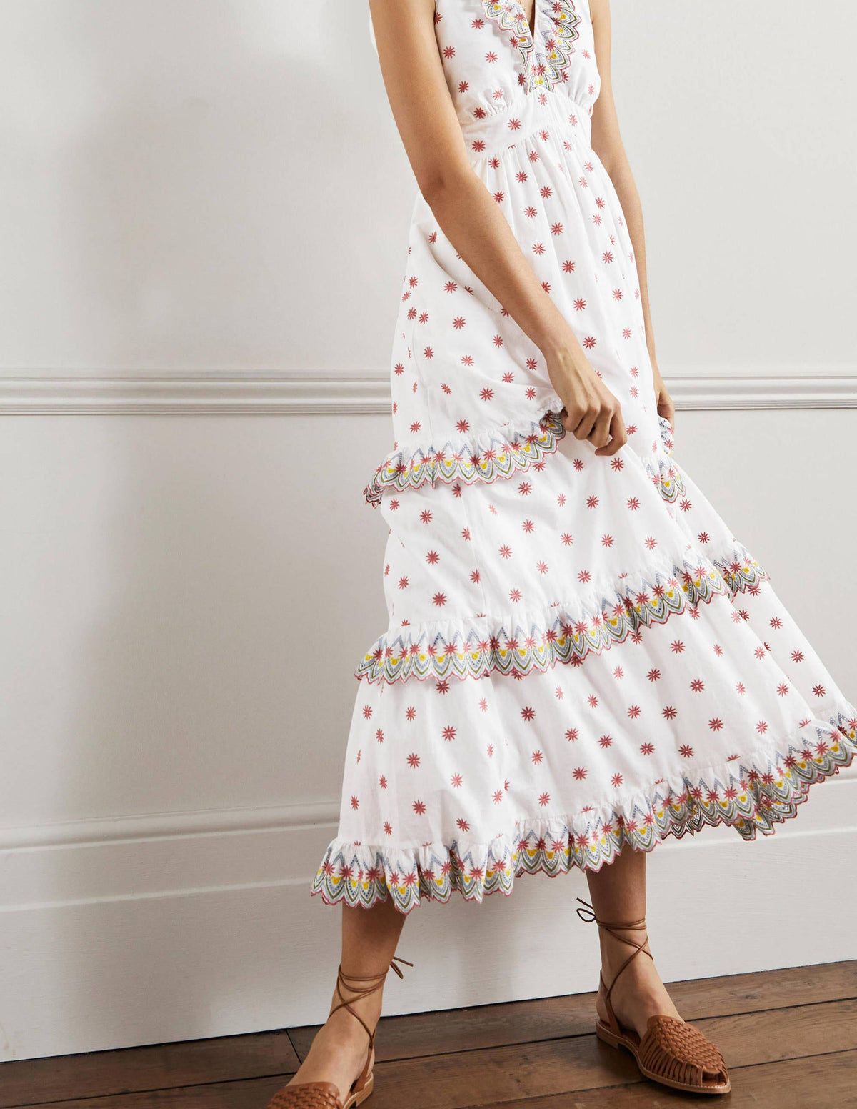 Broderie Ruffle Maxi Dress-White - Image 4