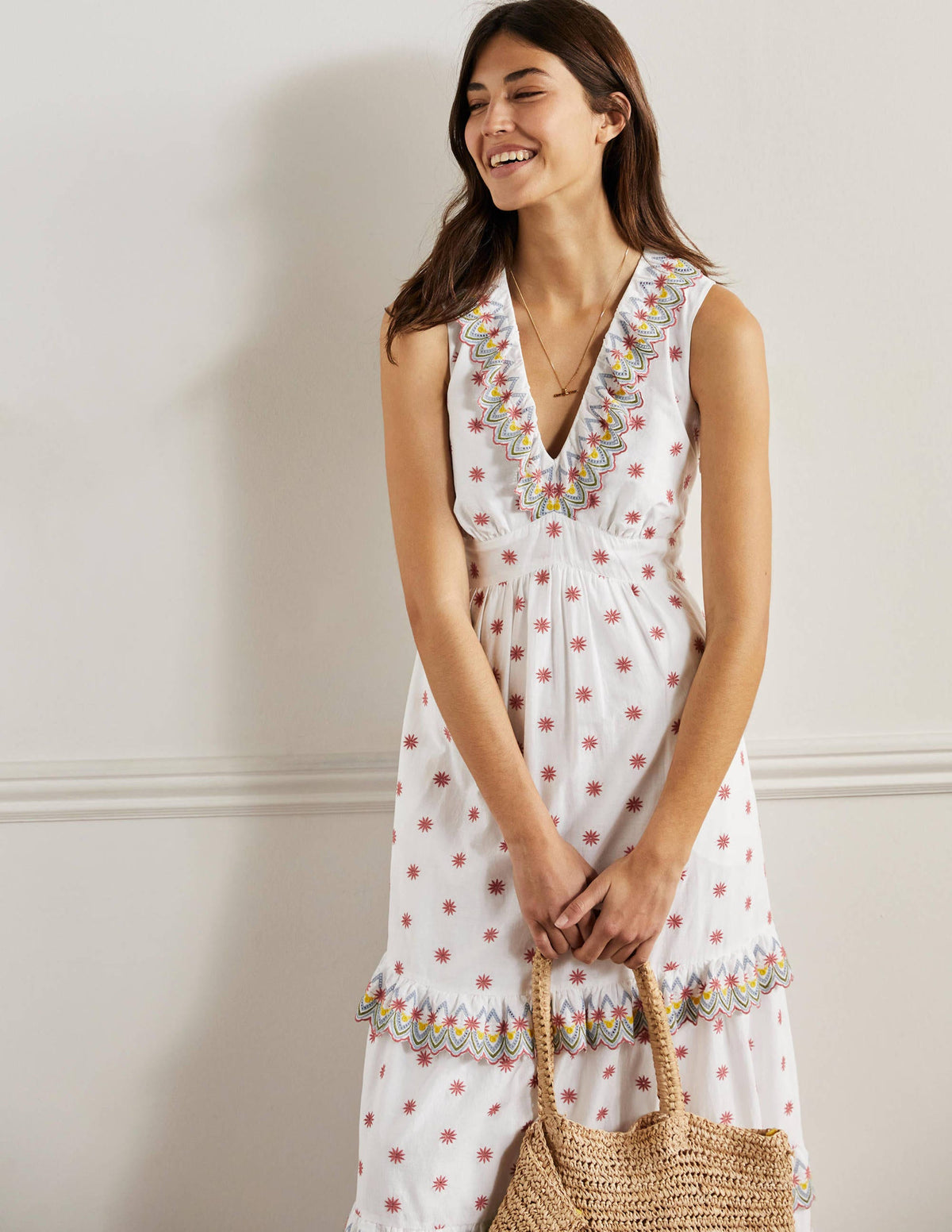 Broderie Ruffle Maxi Dress-White-5