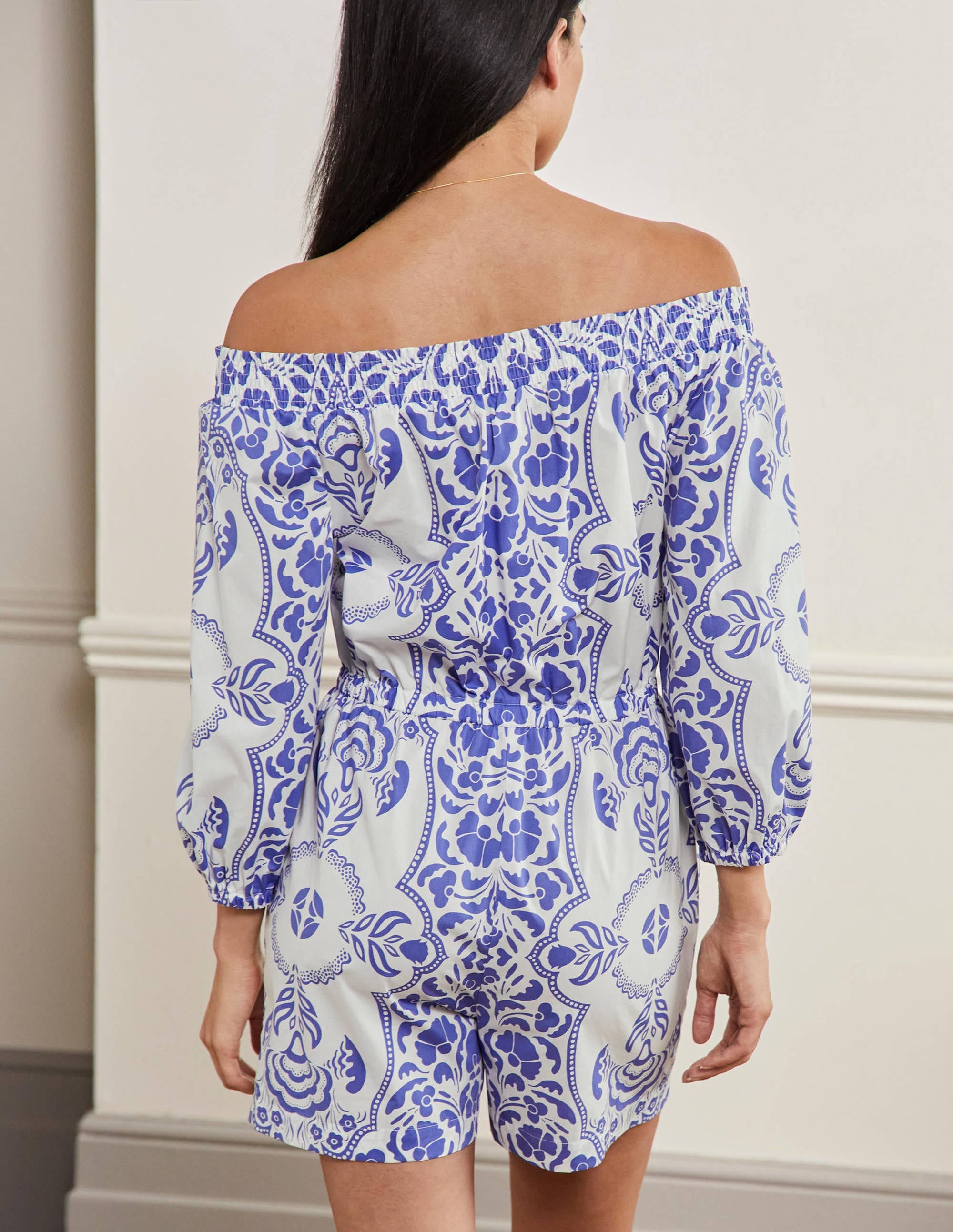 Off Shoulder Romper-Bluebell, Passion Bloom - Image 3