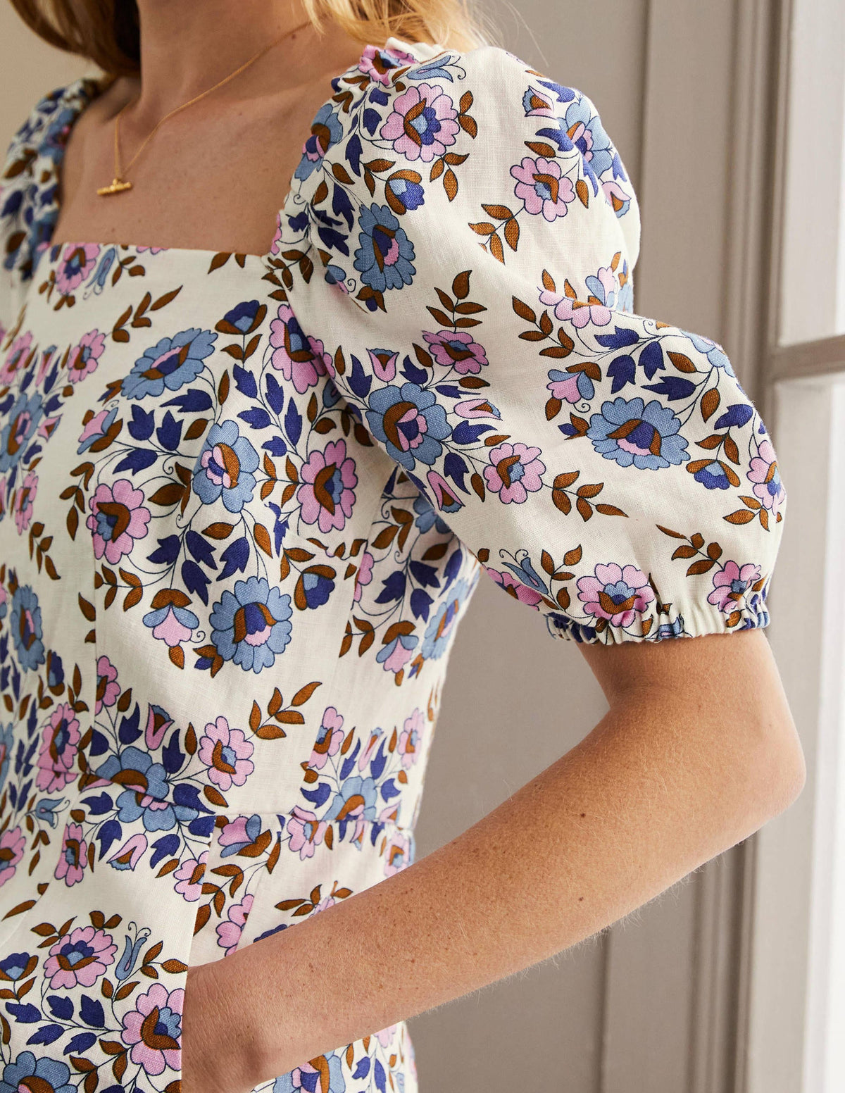Square Neck Linen Jumpsuit-Multi, Wildflower Prairie - Image 2