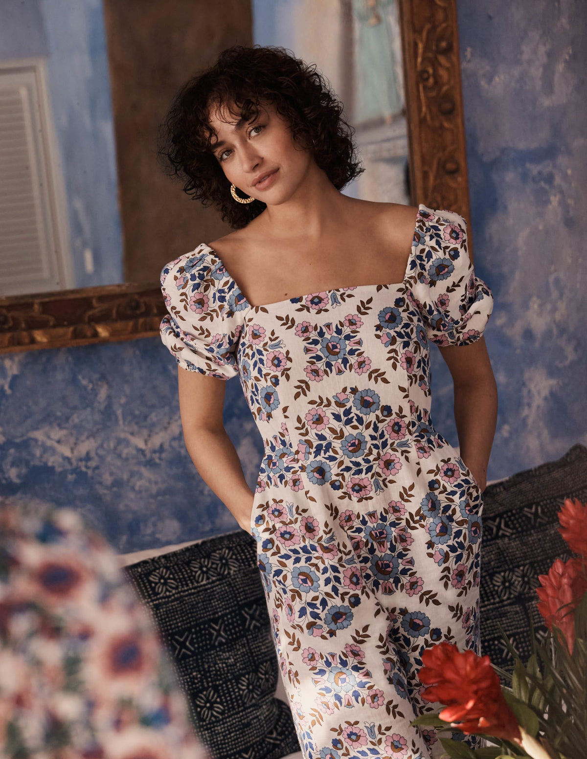 Square Neck Linen Jumpsuit-Multi, Wildflower Prairie - Image 6