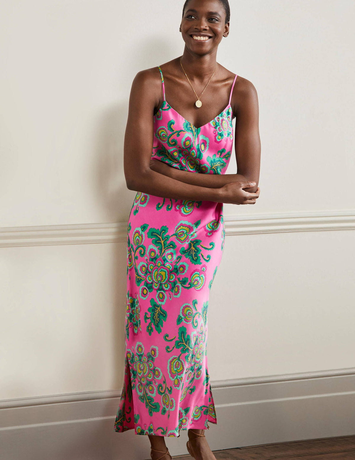 Elena Midi Slip Dress-Party Pink, Wild Blooms - Image 1