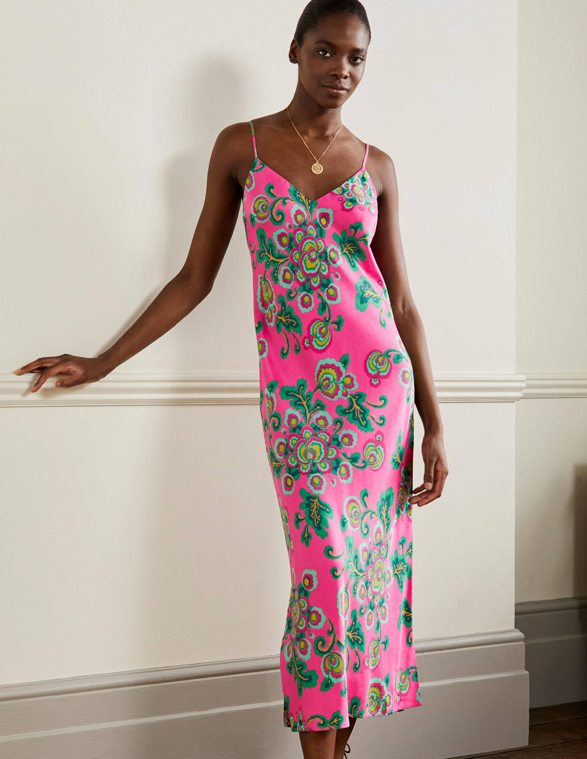 Elena Midi Slip Dress-Party Pink, Wild Blooms-5
