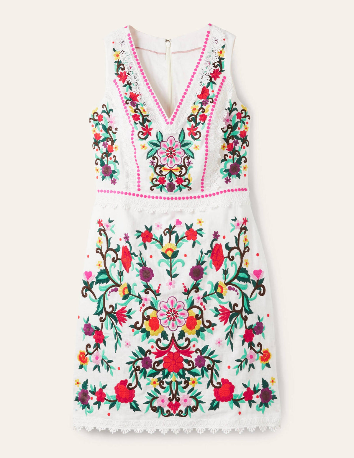 Connie Embroidered Linen Dress-White-5