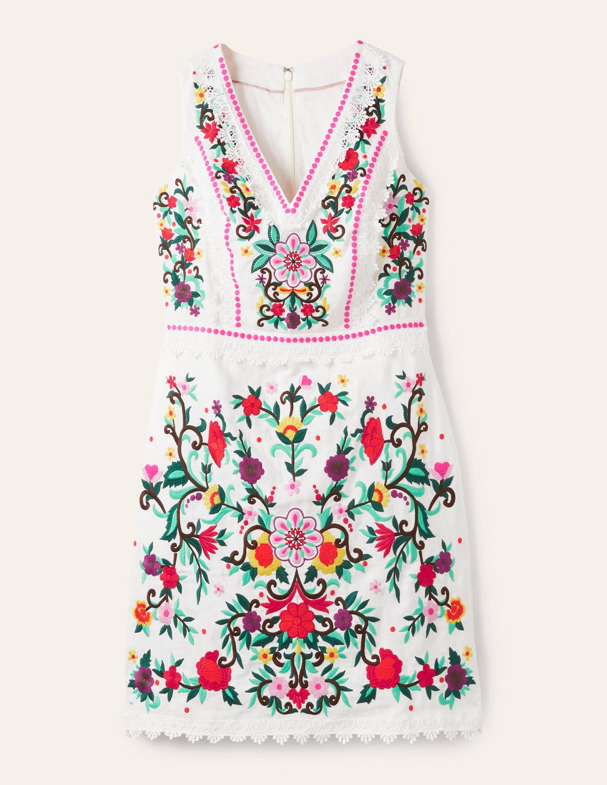 Connie Embroidered Linen Dress-White - Image 5
