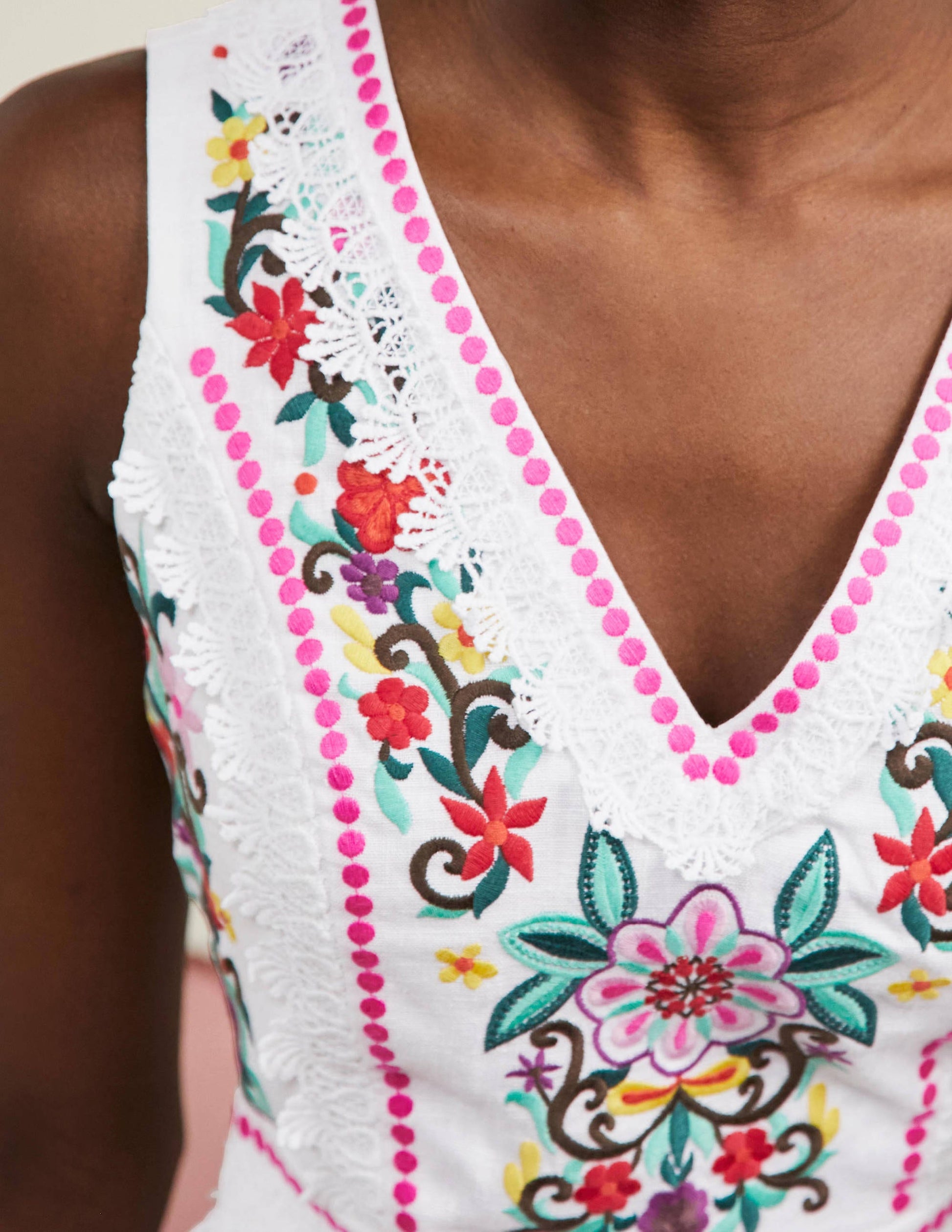 Connie Embroidered Linen Dress-White-2