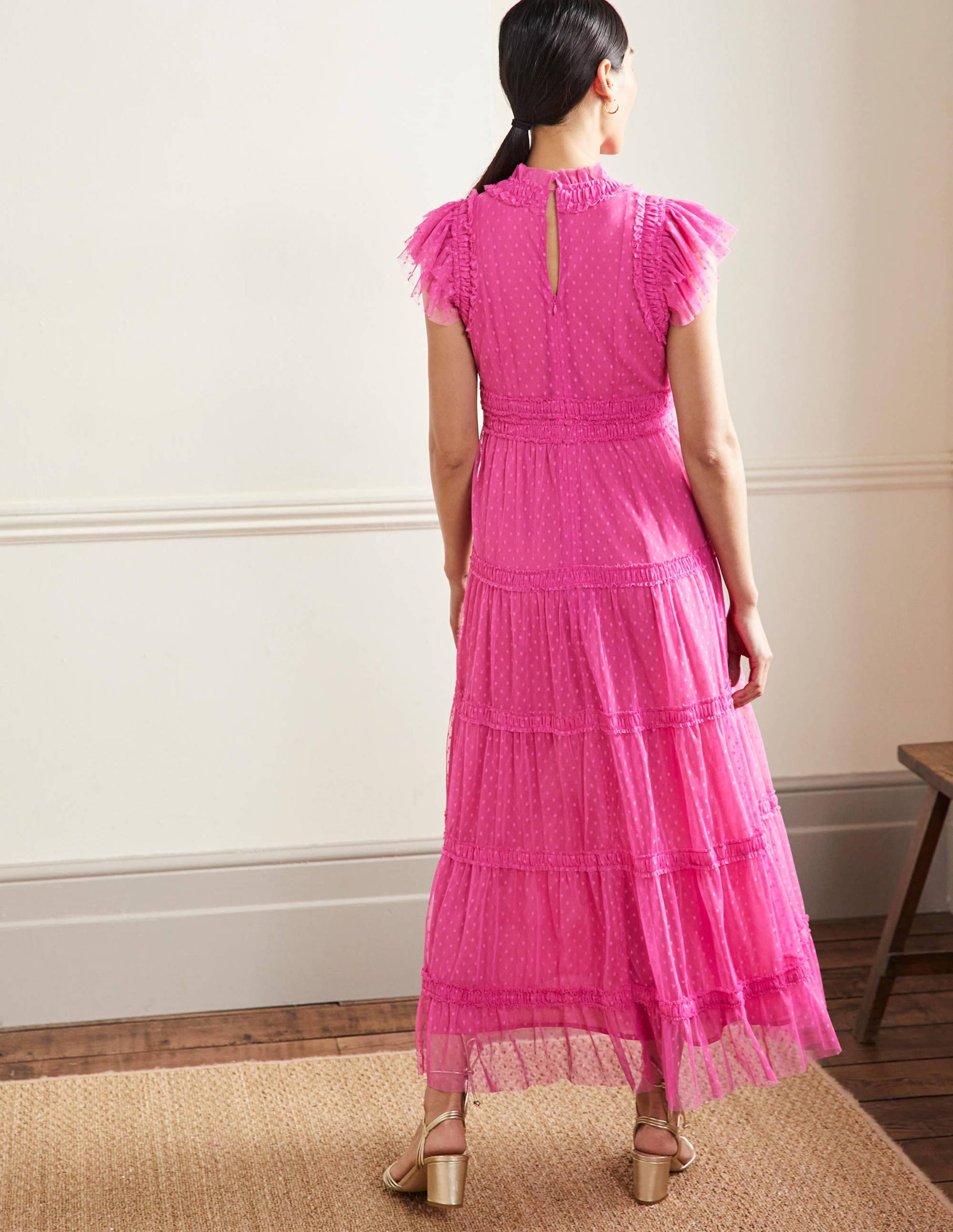 Edie Tiered Tulle Midi Dress-Party Pink-3