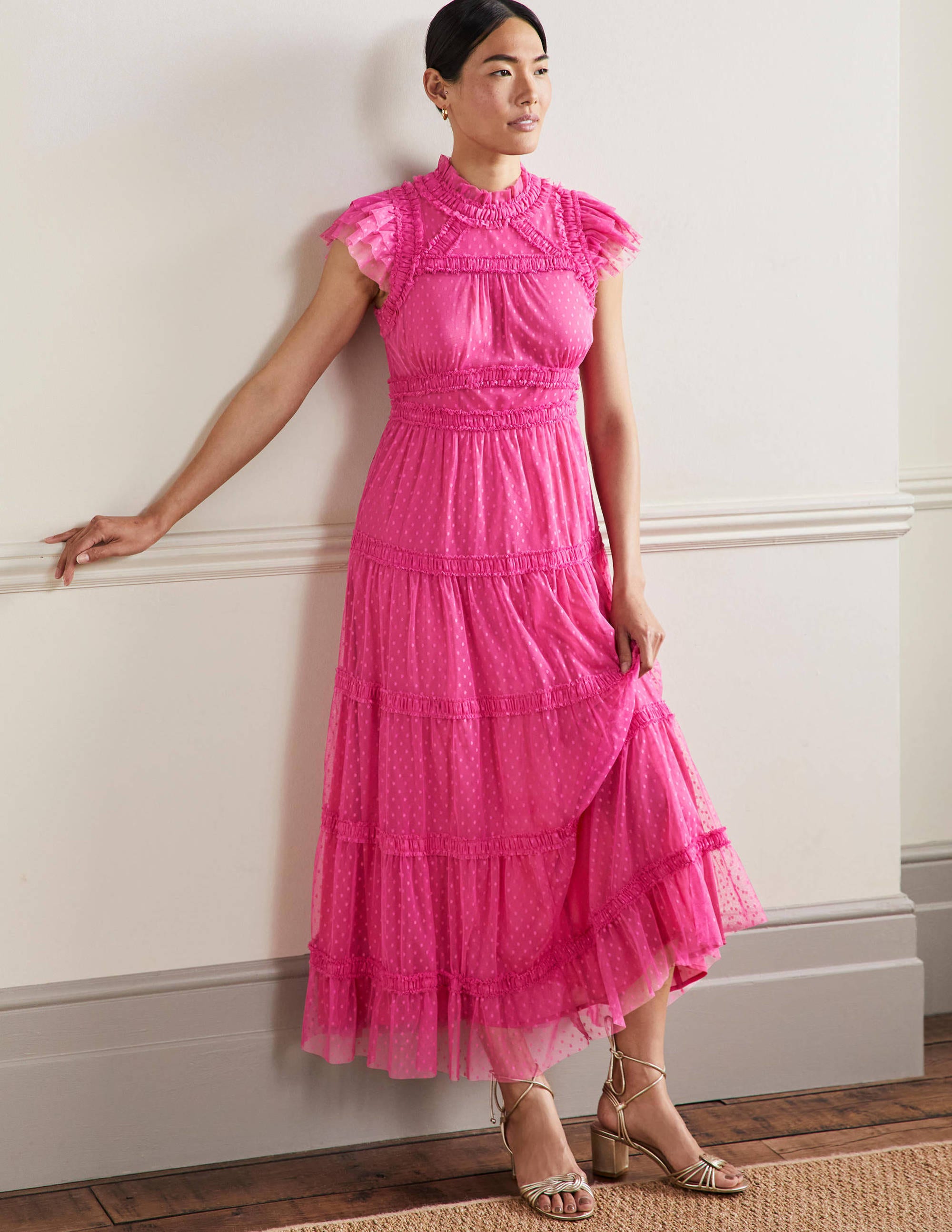 Edie Tiered Tulle Midi Dress-Party Pink - Image 4