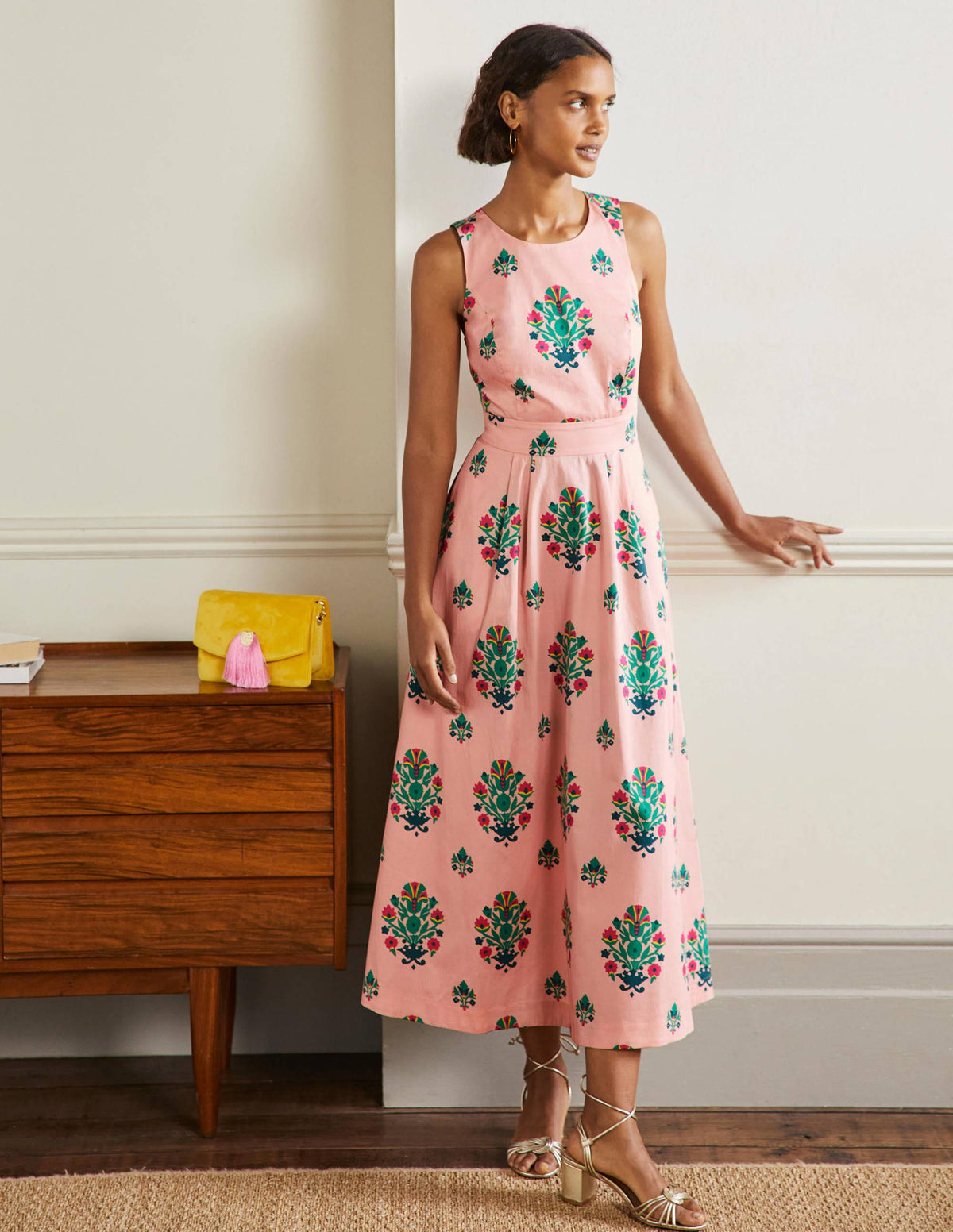 Elsa Back Detail Midi Dress-Milkshake, Bouquet Stamp-1
