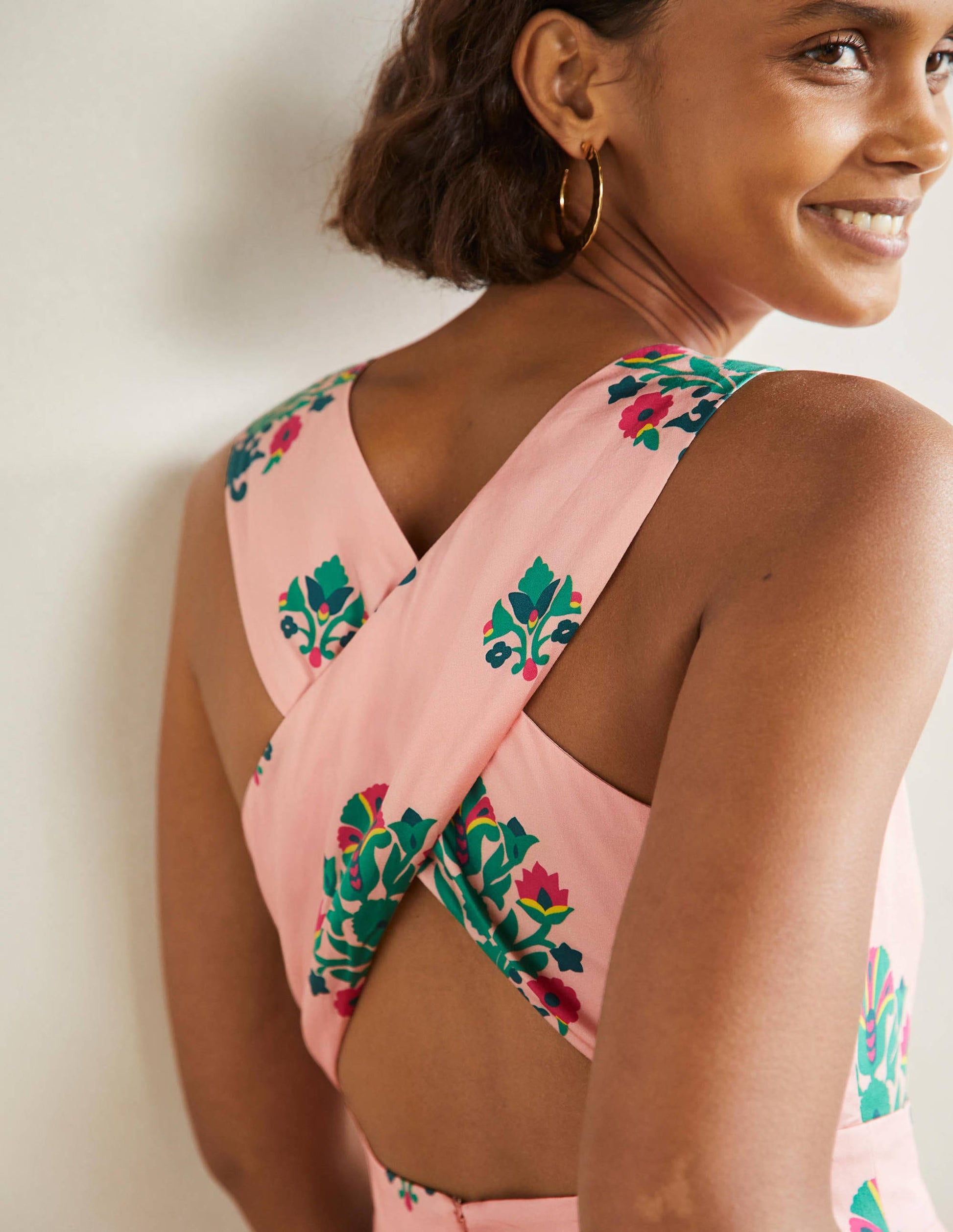 Elsa Back Detail Midi Dress-Milkshake, Bouquet Stamp-2