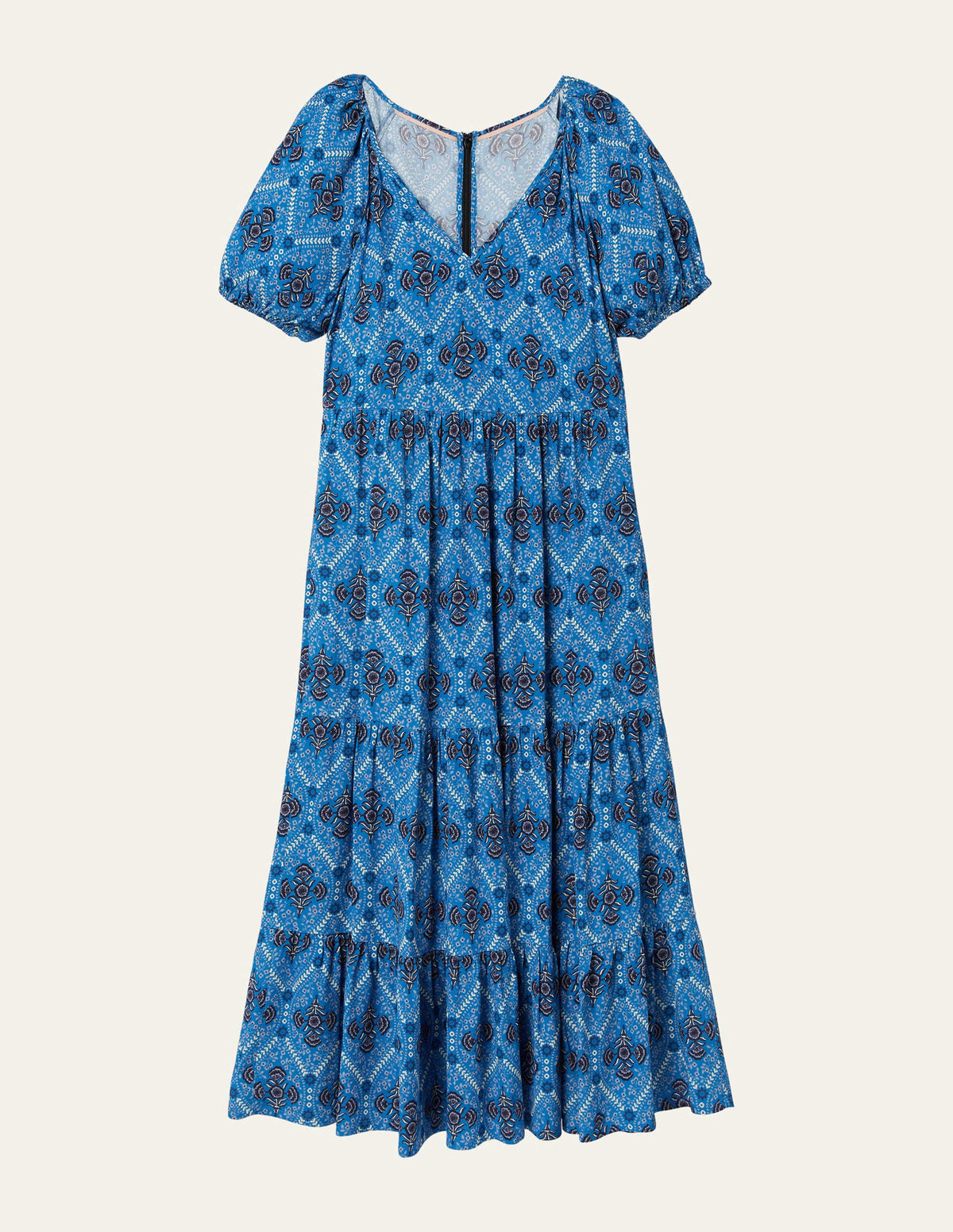 V-Neck Midi Dress-Mosaic Blue, Poppy Bloom - Image 6