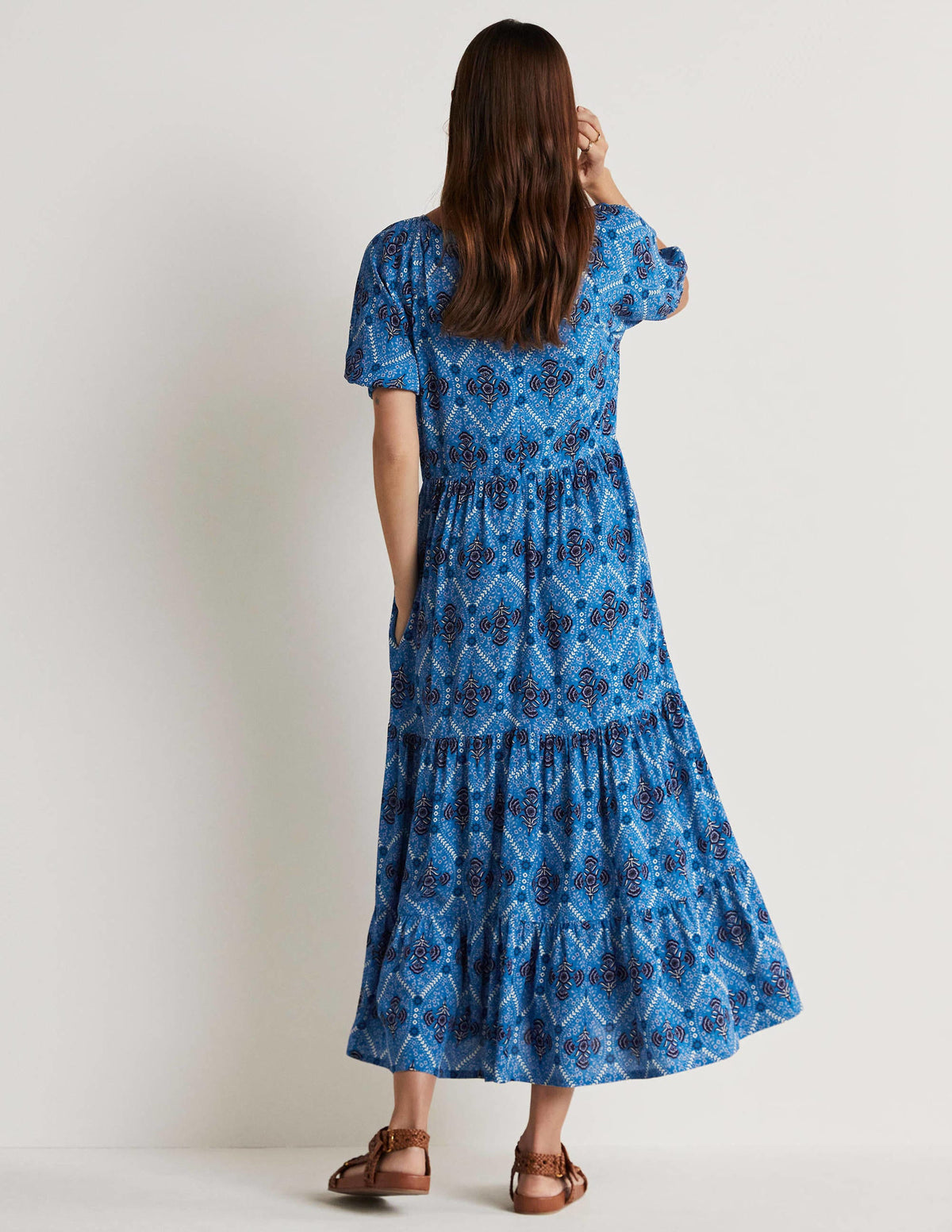 V-Neck Midi Dress-Mosaic Blue, Poppy Bloom - Image 3