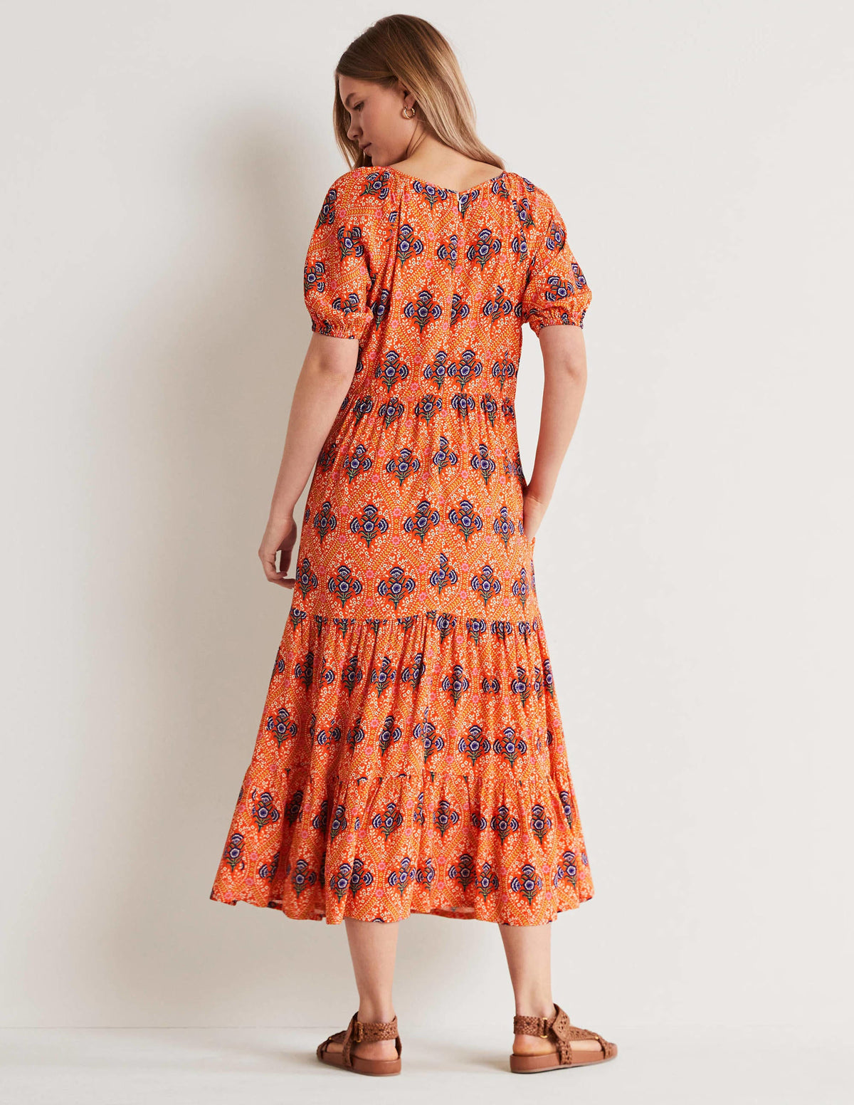 V-Neck Midi Dress-Firecracker, Poppy Bloom - Image 3