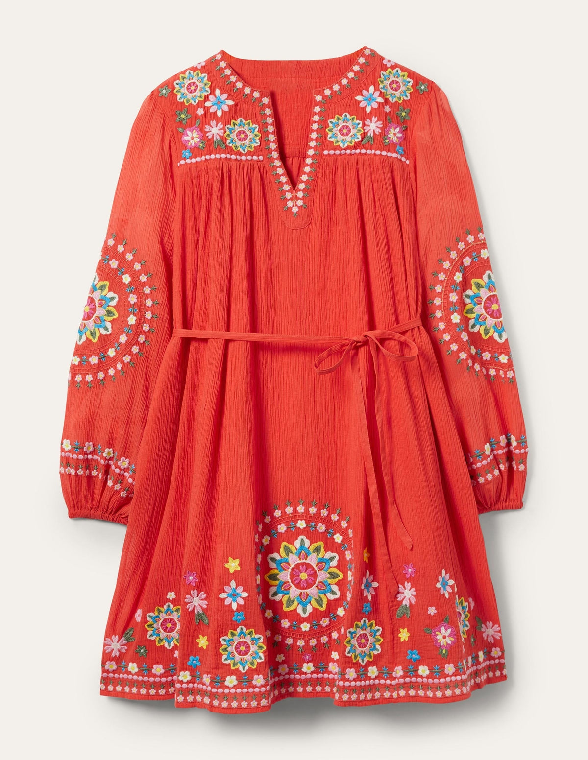 Embroidered Cotton Dress-Bright Papaya - Image 6