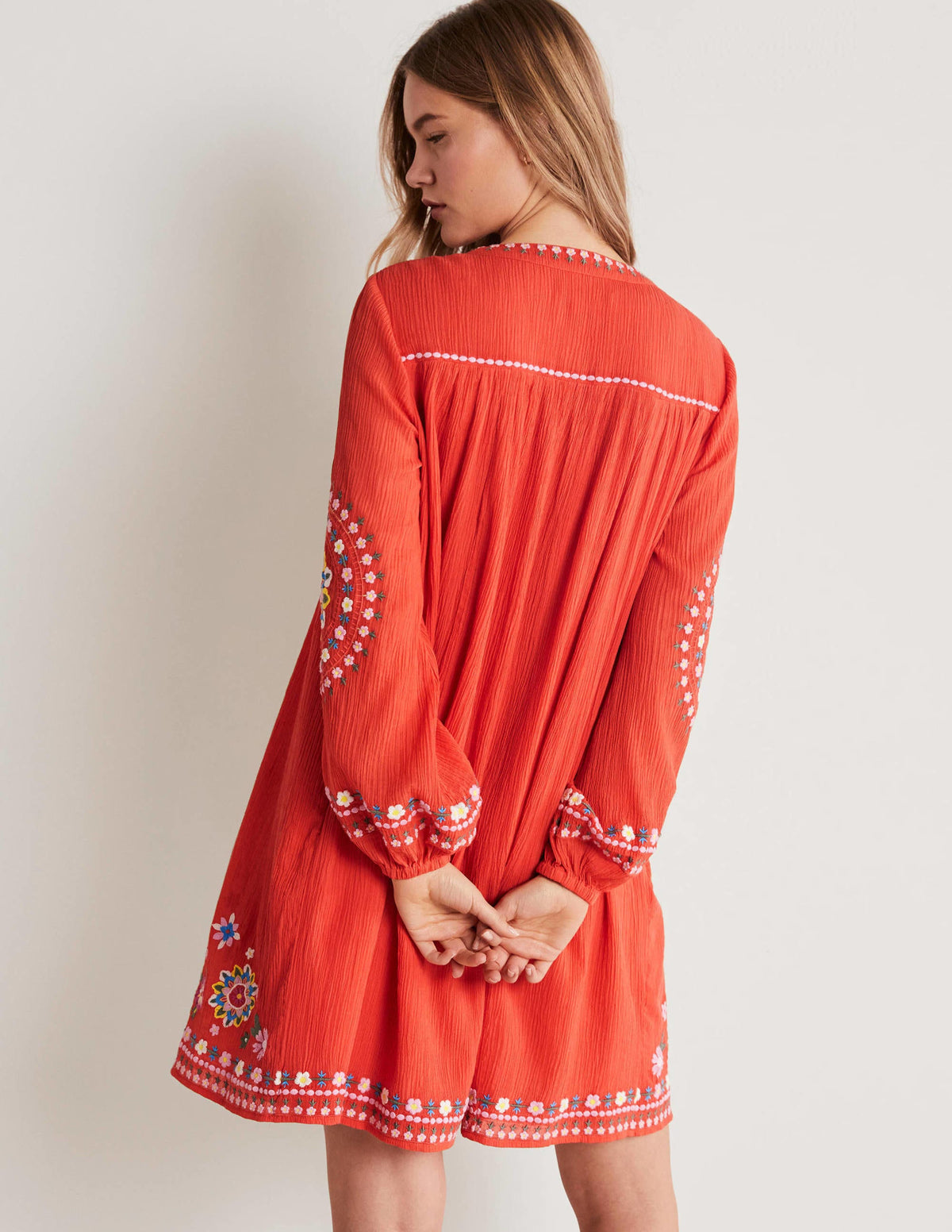Embroidered Cotton Dress-Bright Papaya - Image 3