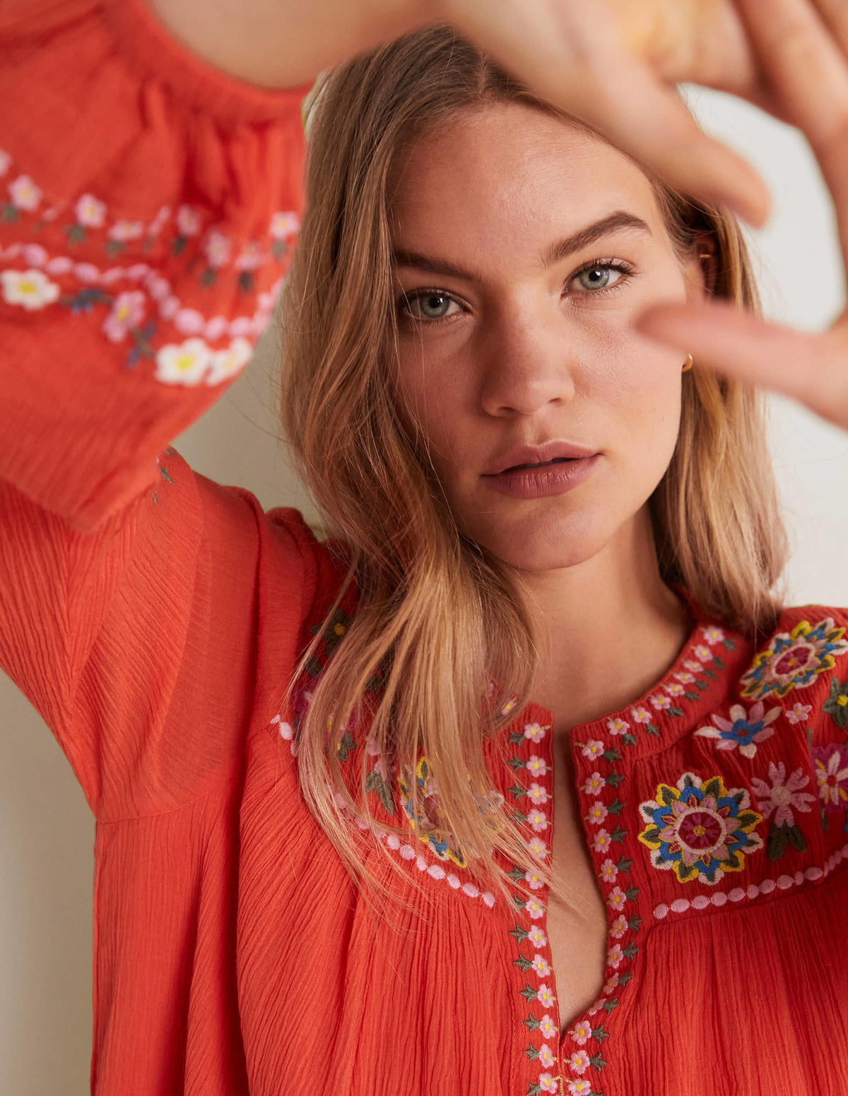 Embroidered Cotton Dress-Bright Papaya - Image 4