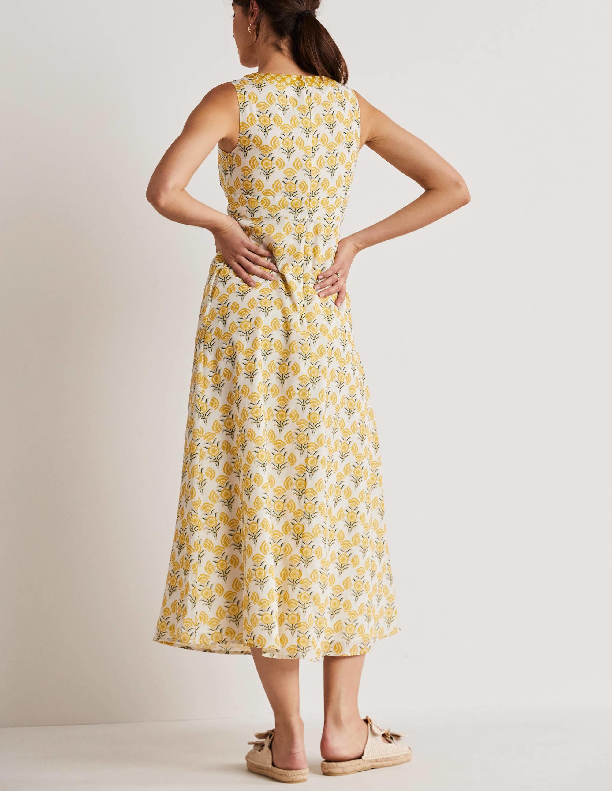 Sleeveless Cotton Maxi Dress-Ivory, Poppy Geo - Image 3