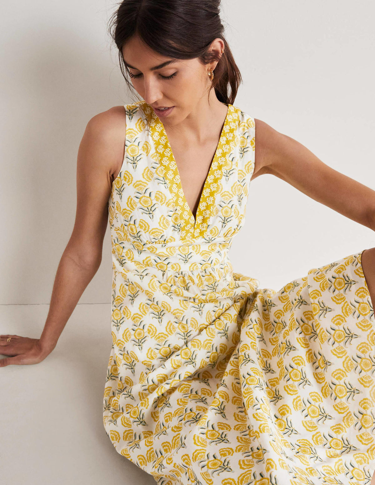 Sleeveless Cotton Maxi Dress-Ivory, Poppy Geo - Image 4