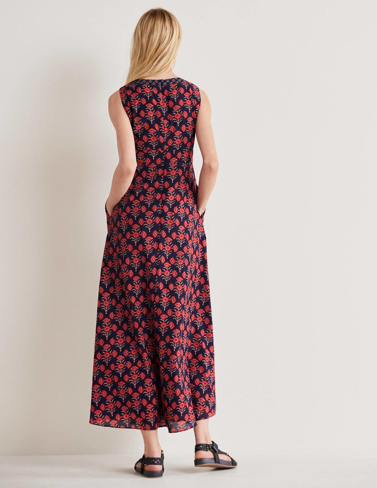 Sleeveless Cotton Maxi Dress-Azalea, Poppy Geo - Image 3
