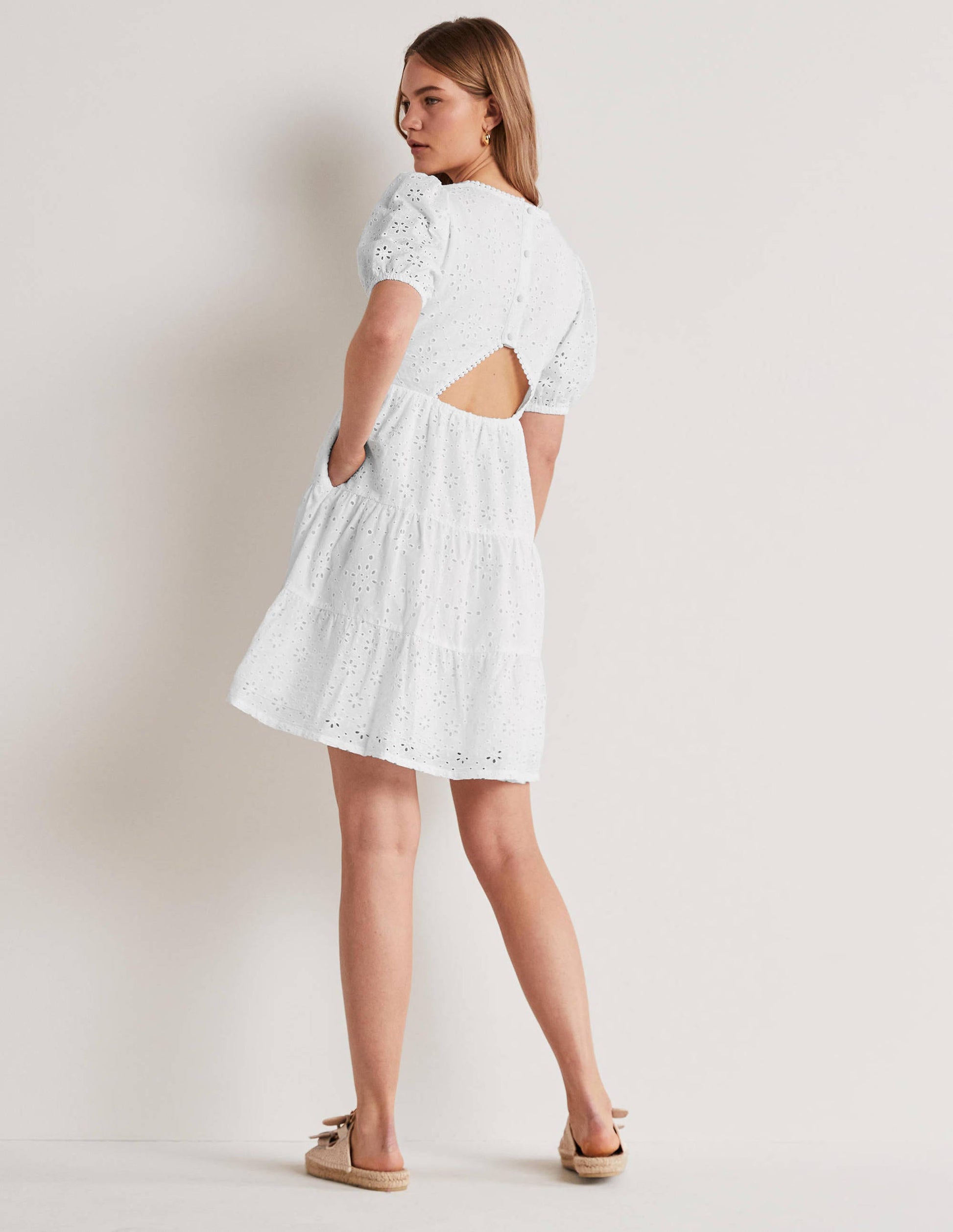 Back Detail Broderie Dress-White-3