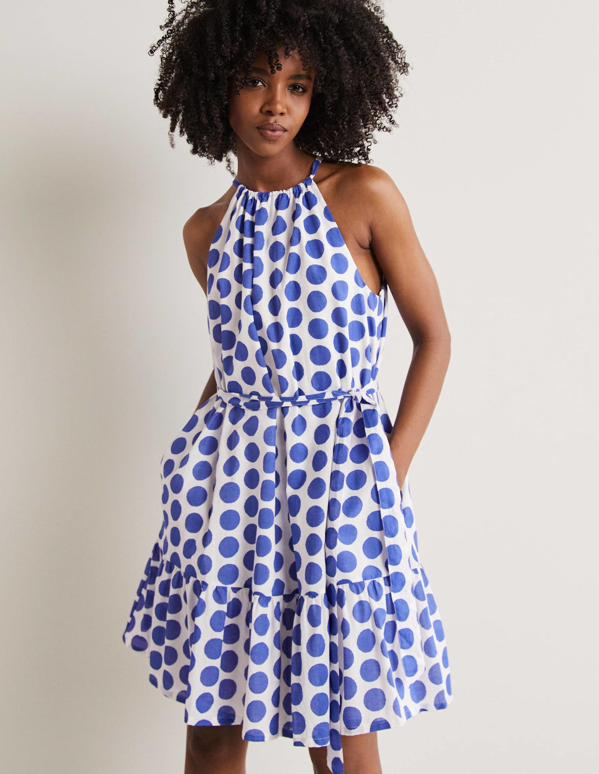 Ingrid Halterneck Dress-Atlantic Ocean, Ikat Spot-1