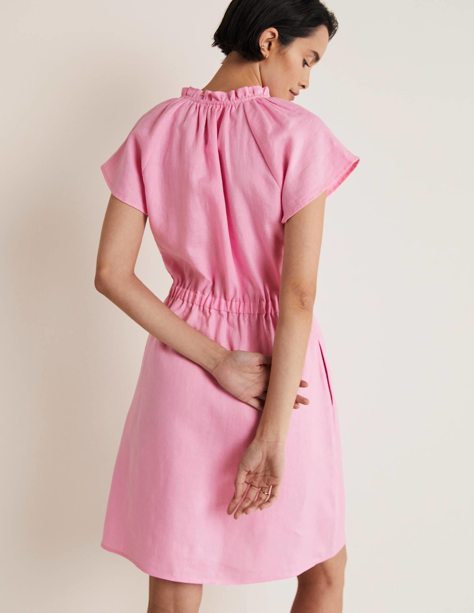 Short Sleeve Linen Dress-Bon Bon - Image 3